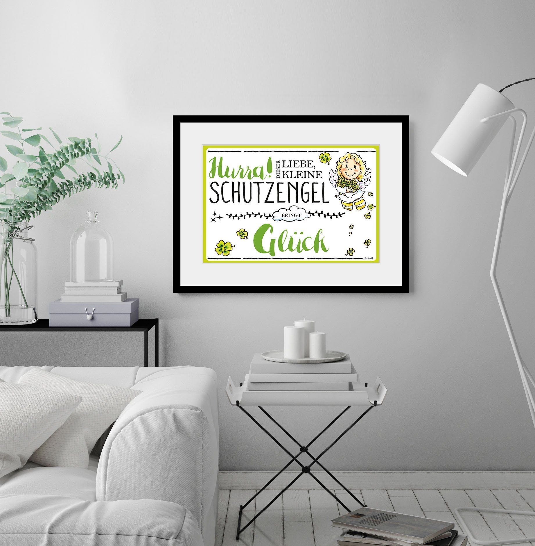 queence Wanddecoratie Beschermengel geluk HD premium posterdruk incl. houten lijst (1 stuk)