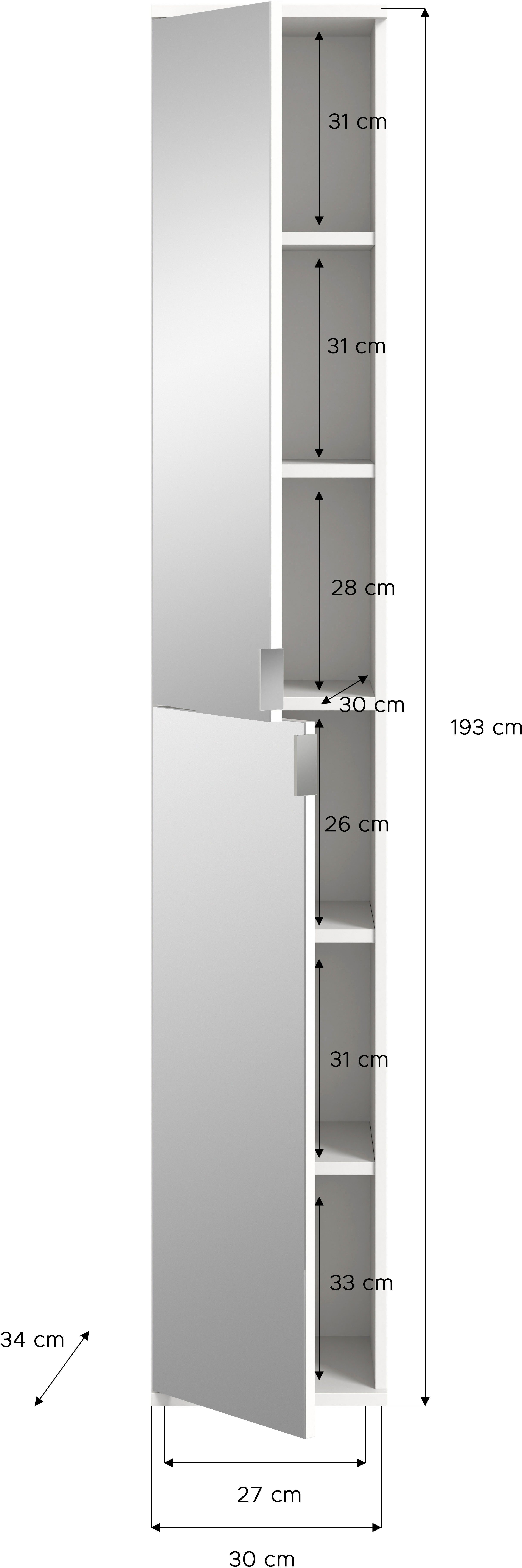 INOSIGN Multifunctionele kast Trondheim, Hoogte 193 cm, 2 Spiegelduren, 6 Vakken, 4 Planken 1 constructiebodem, deurstop verwisselbaar, garderobekast, kast