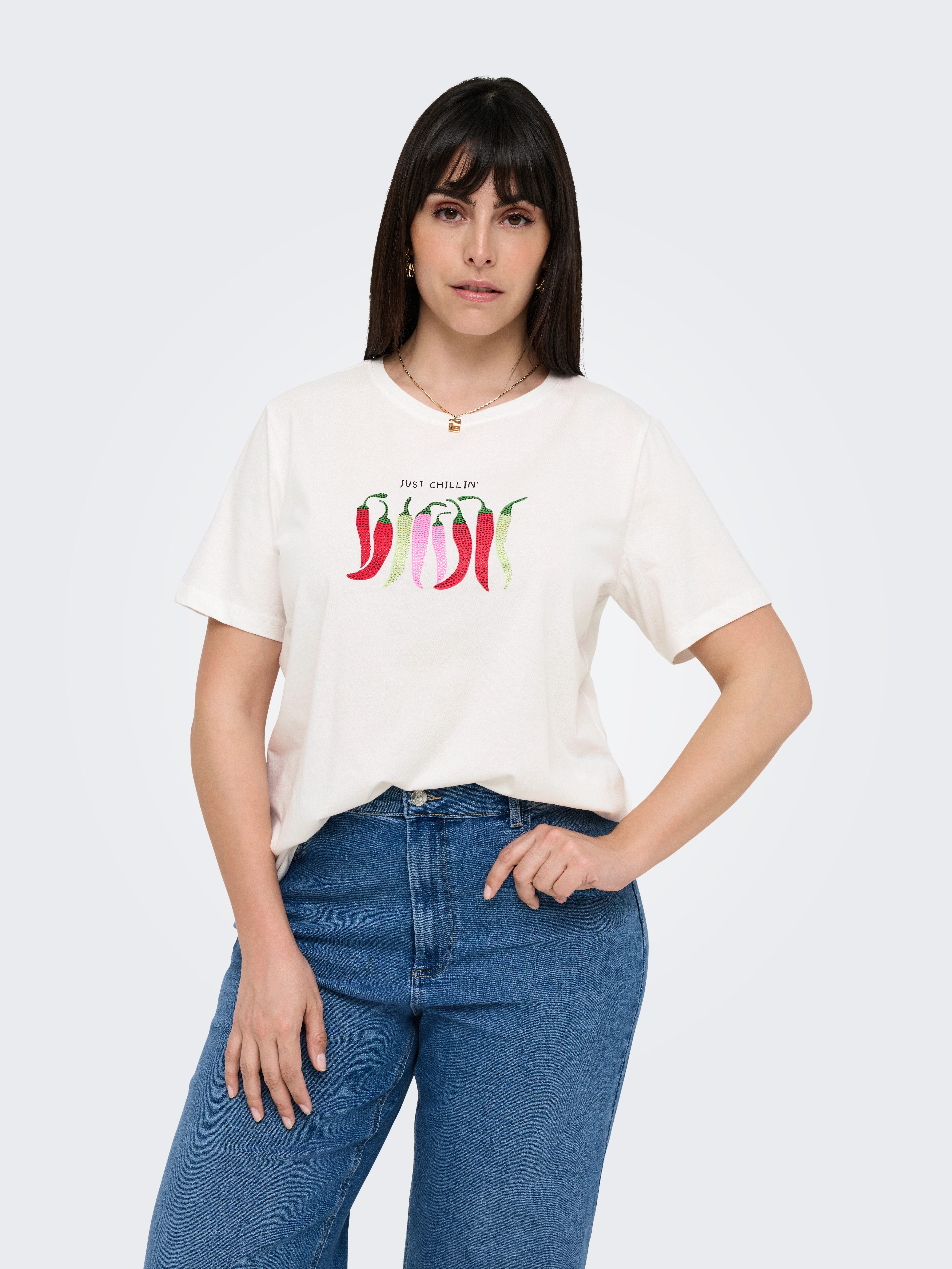 ONLY CARMAKOMA Shirt met korte mouwen CARKITA LIFE SS FOOD JEANS TEE JRS