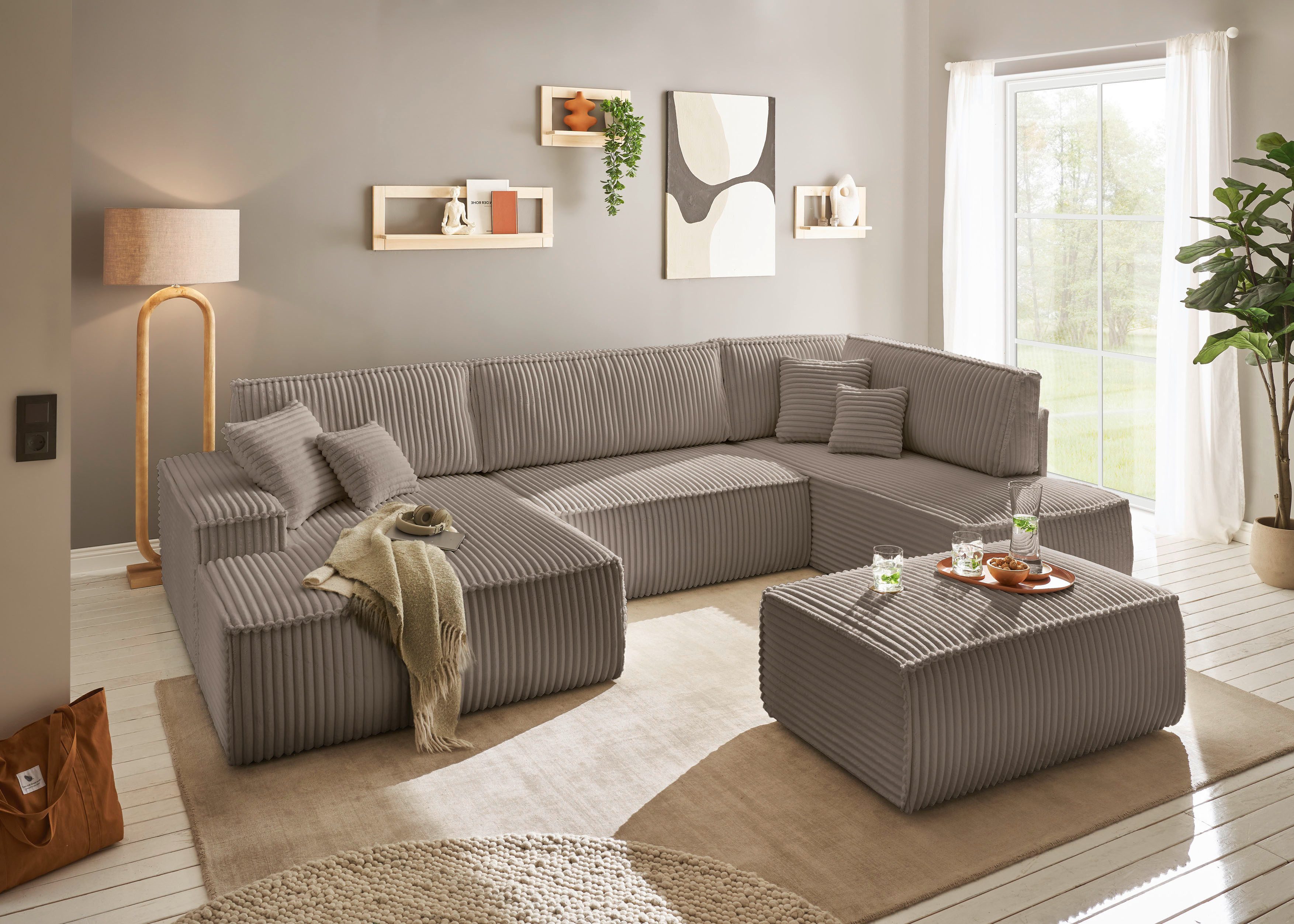 andas Zithoek FINNLEY, U-Vorm XXL 329 cm, Slaapbank, Slaapfunctie m. Bedlade