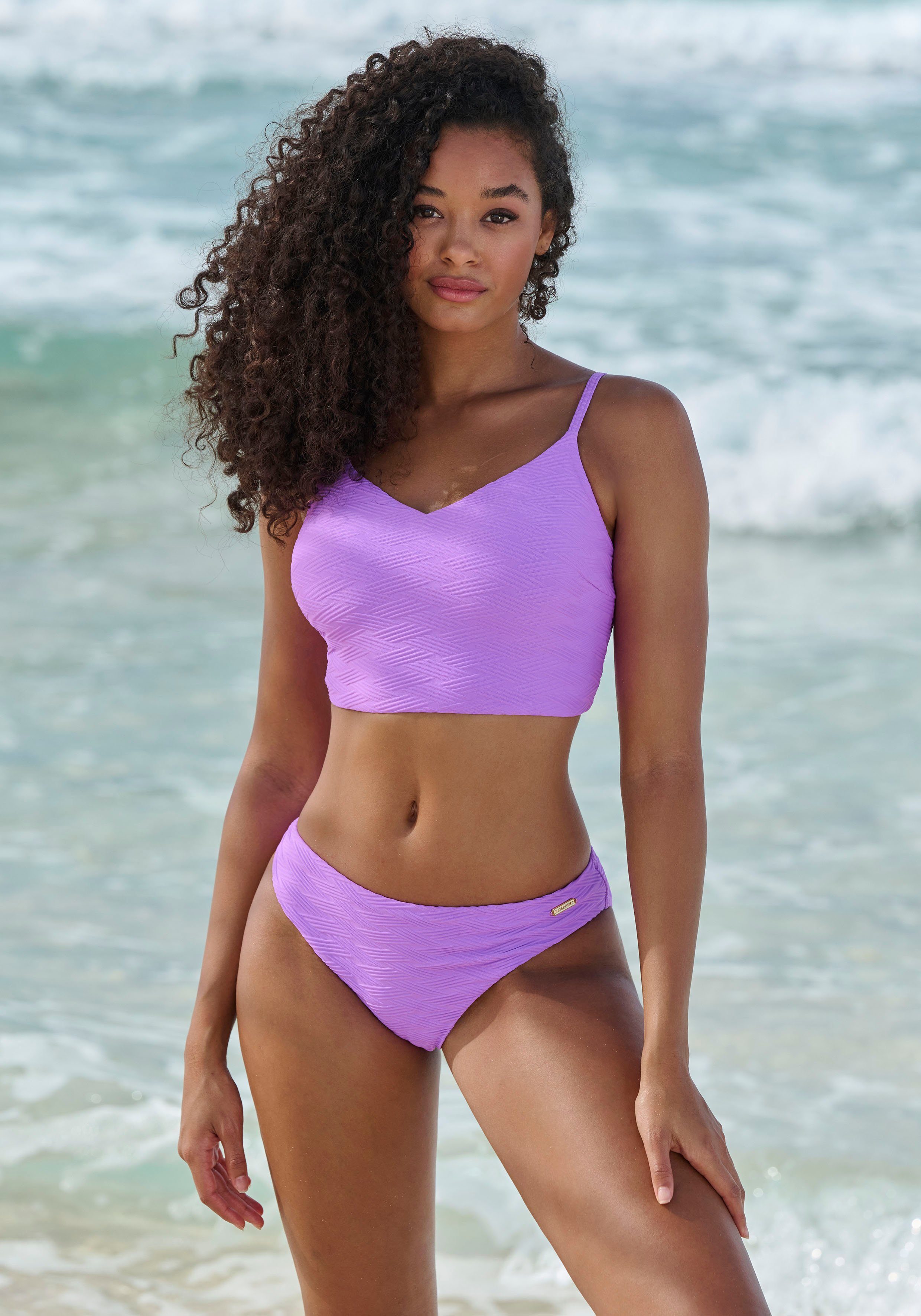 Sunseeker Crop-bikinitop Loretta met structuurpatroon dames bikinitopjes maat 34 paars