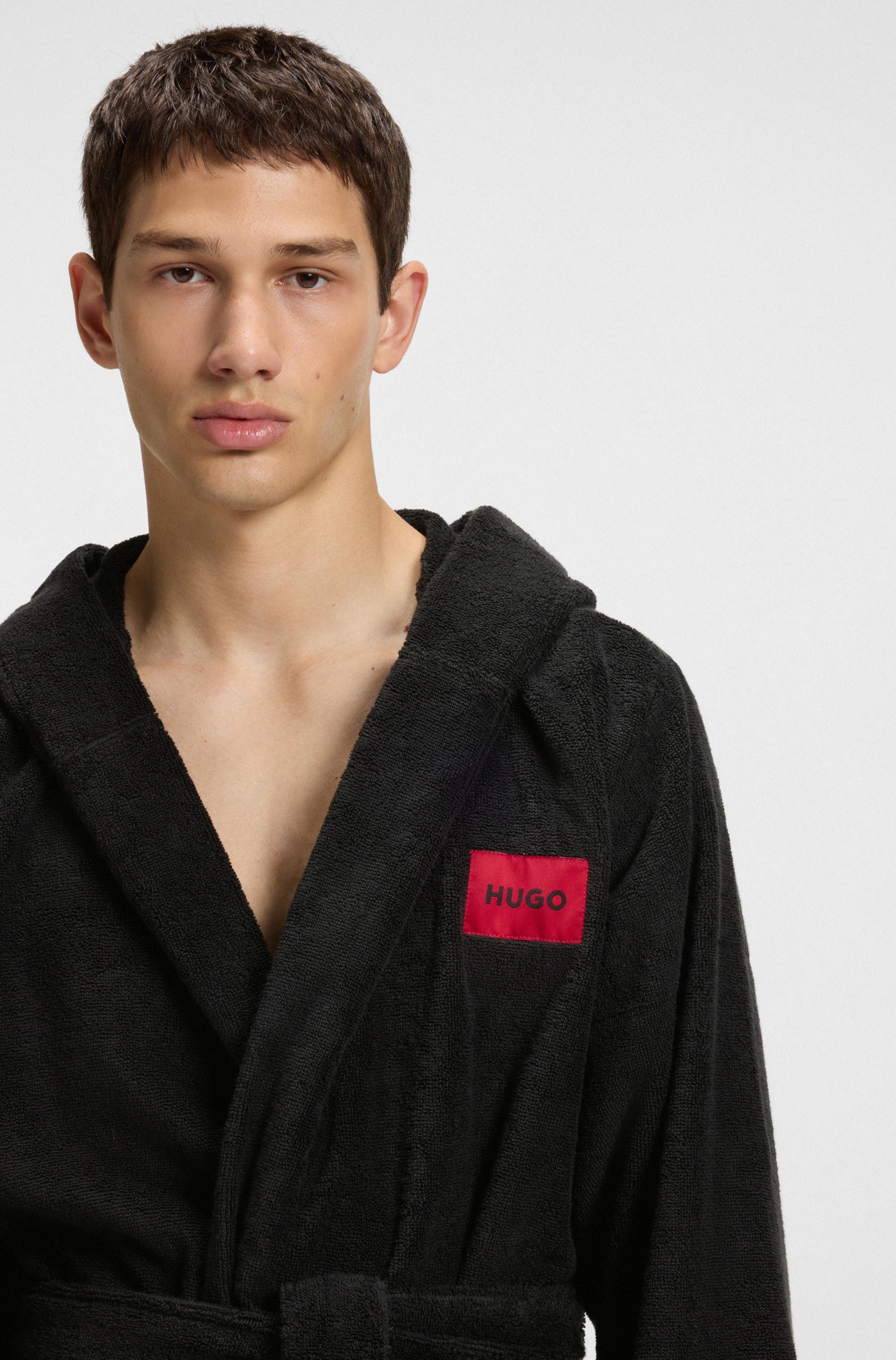 HUGO underwear Badjas Terry Gown Hooded met capuchon & contrasterend logo