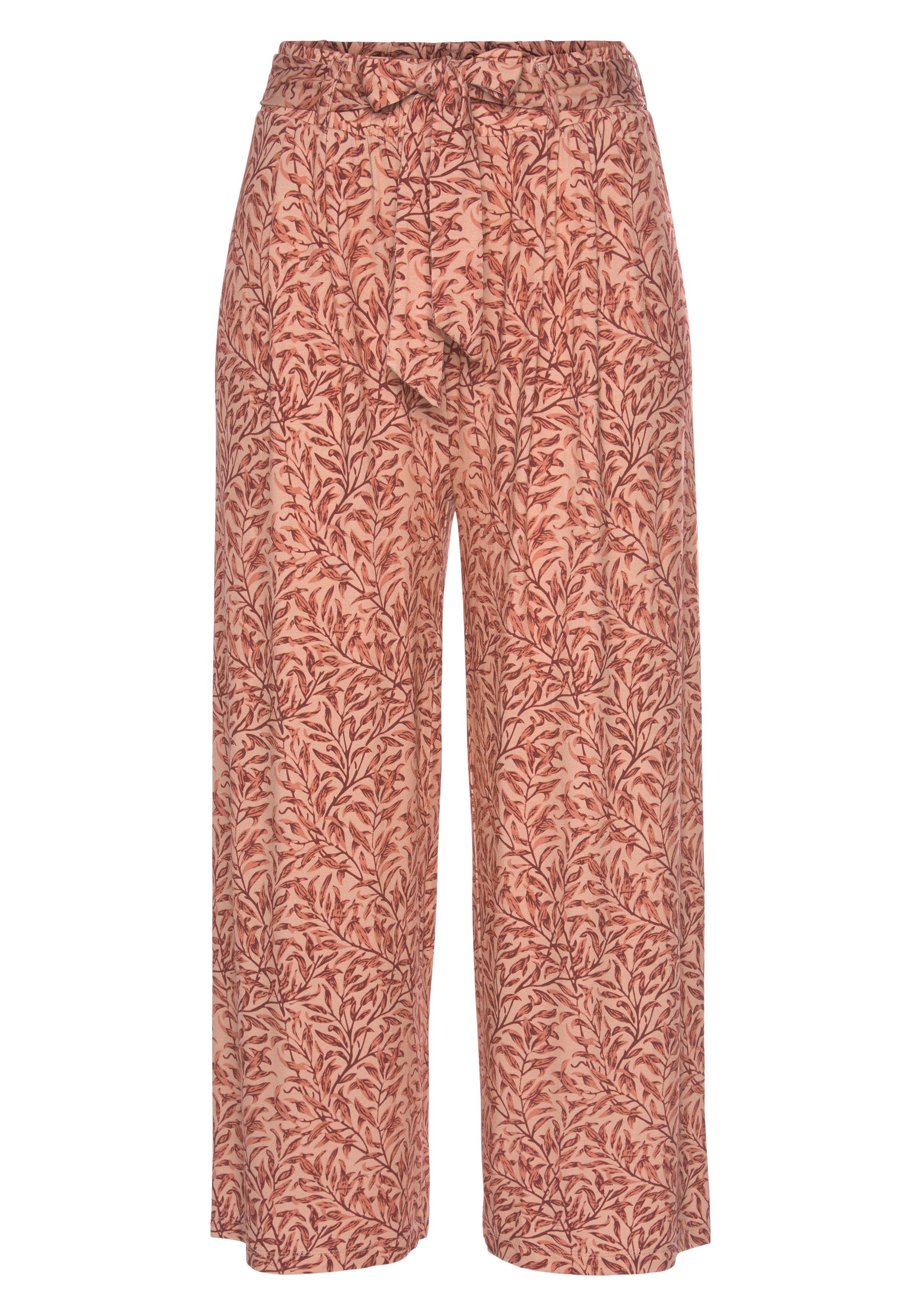 Beachtime Culotte met bladprint en striklint, luchtige lichtgewicht zomerbroek (Met een bindceintuur)