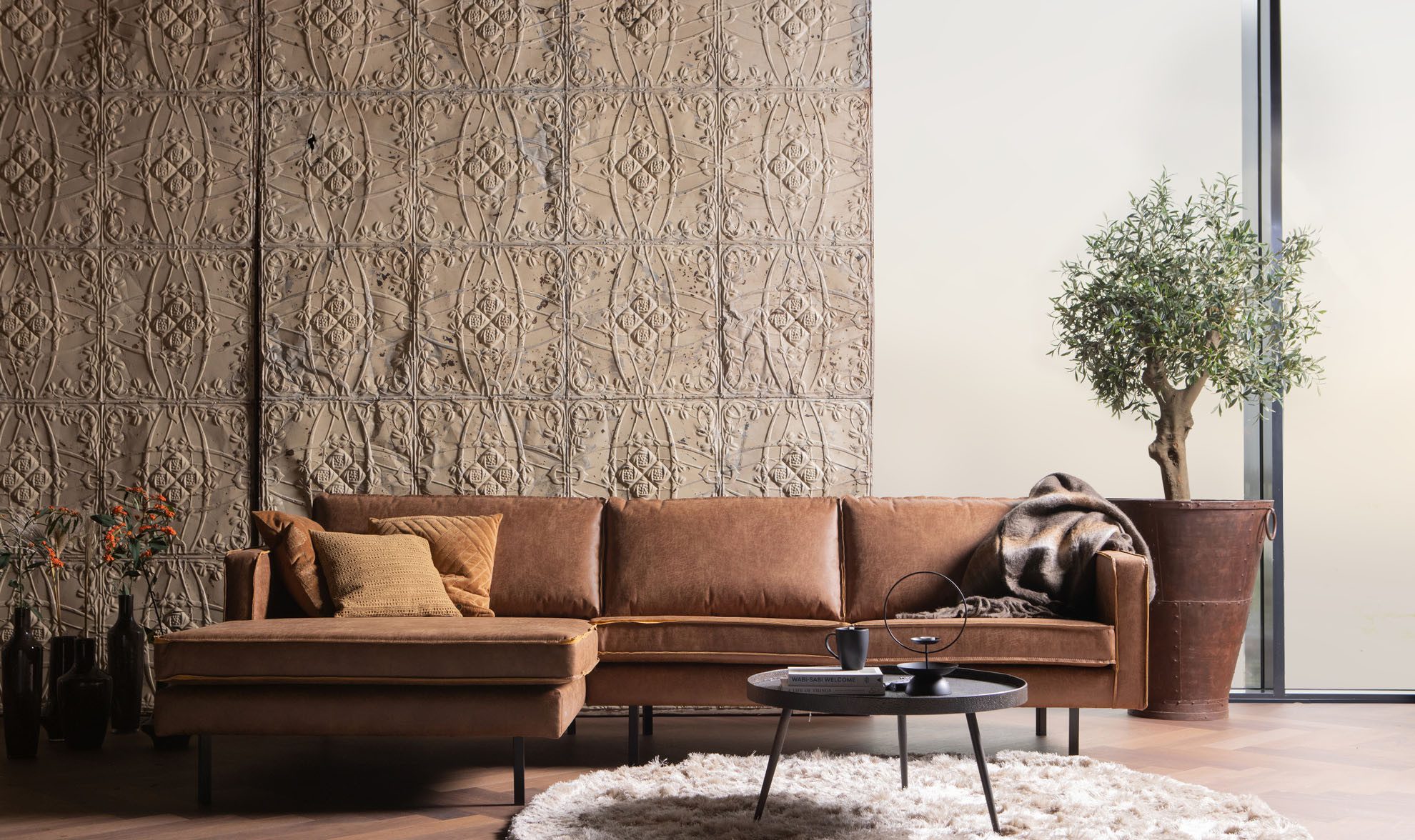 WOOOD Hoekbank Rodeo chaise longue vrijstaand, h 85 cm x b 300 cm