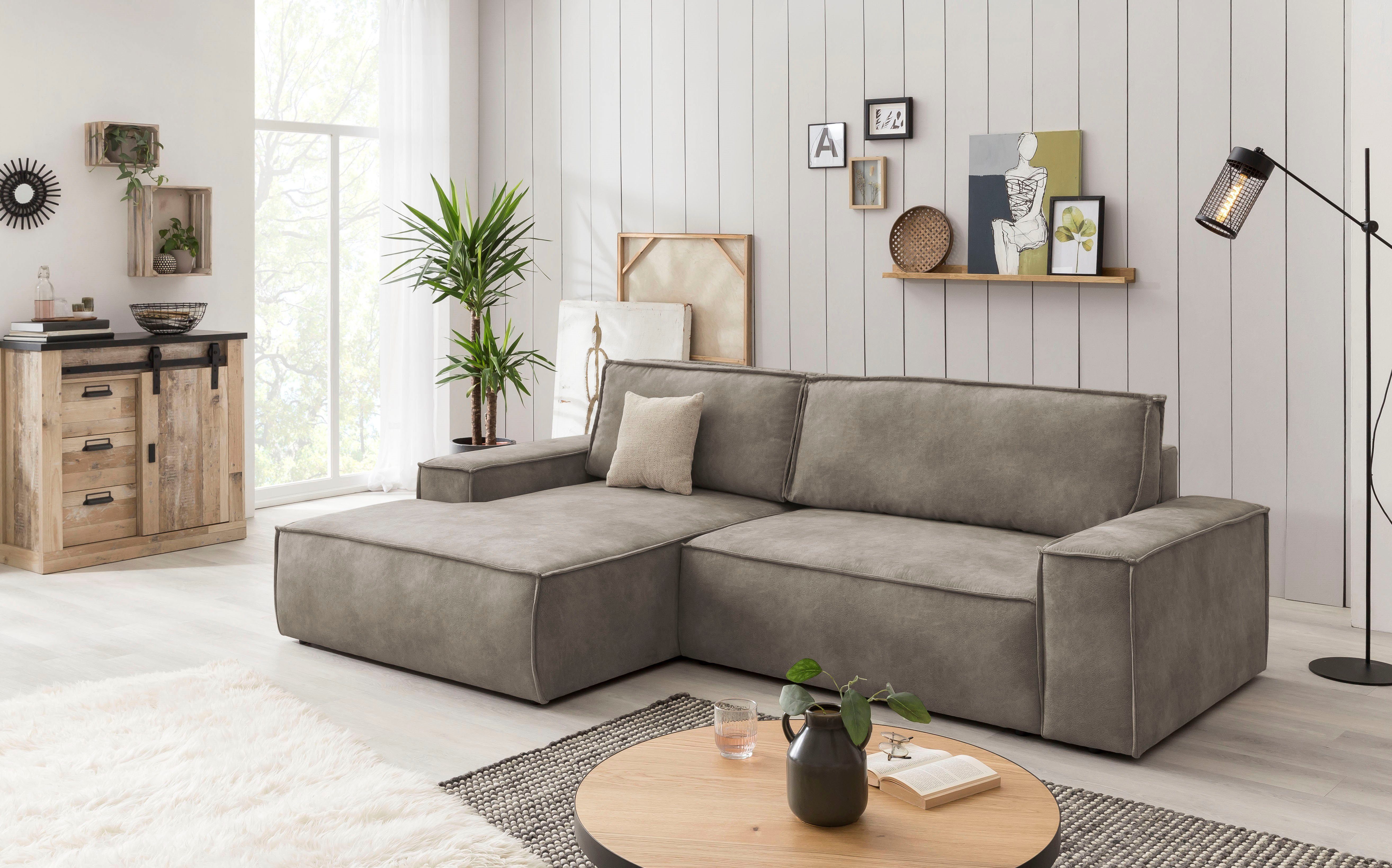 Home affaire Hoekbank SHERWOOD bedbank 267 cm, L-model, Slaapfunctie met bedlade (210x136 cm), cord, vintage, fluweel