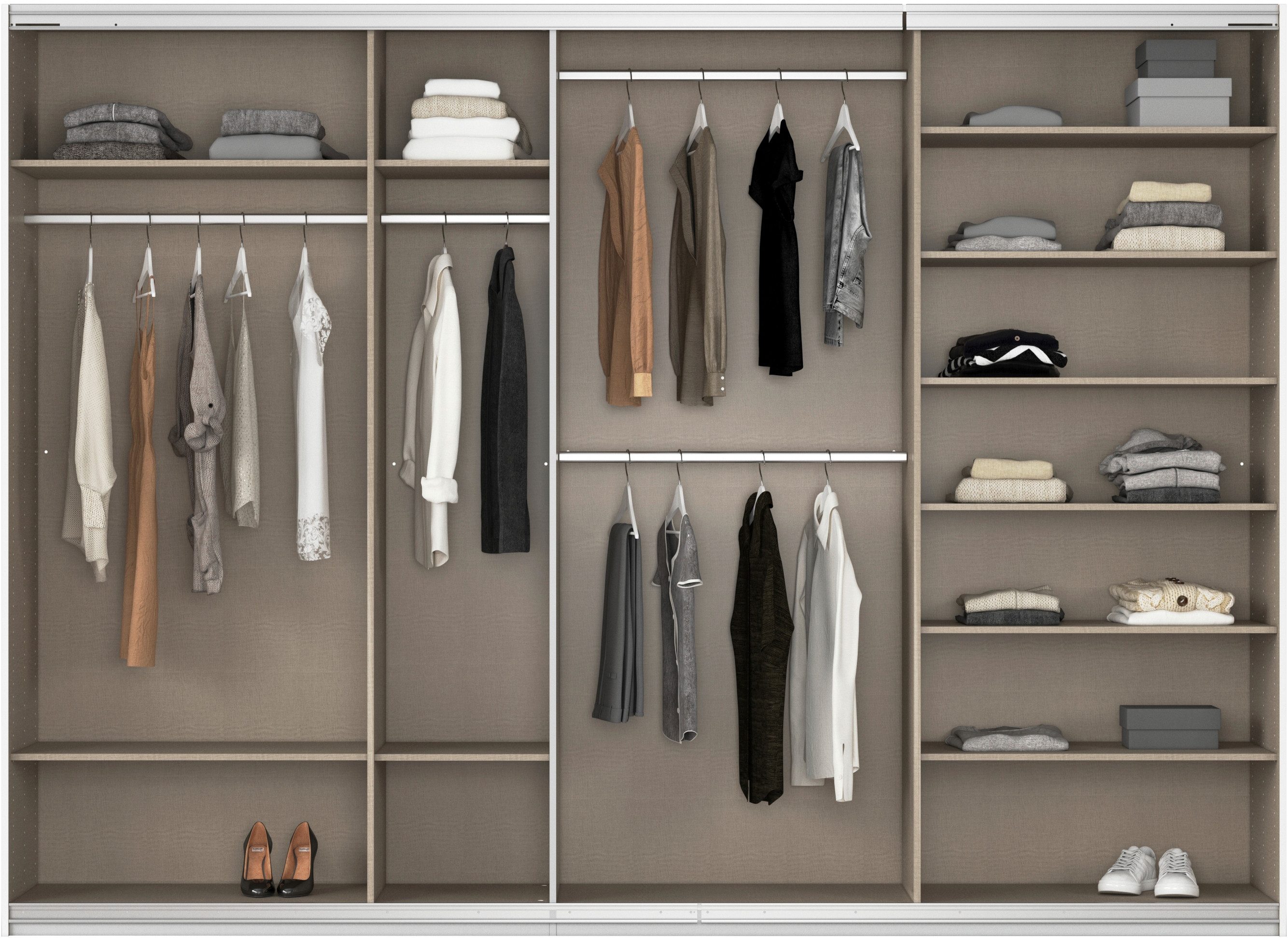 rauch Schuifdeurkast Kledingkast kast garderobe AGORDO met decor- of hoogglansfront doordachte binnenuitrusting, in 4 breedtes en 2 hoogtes made in germany