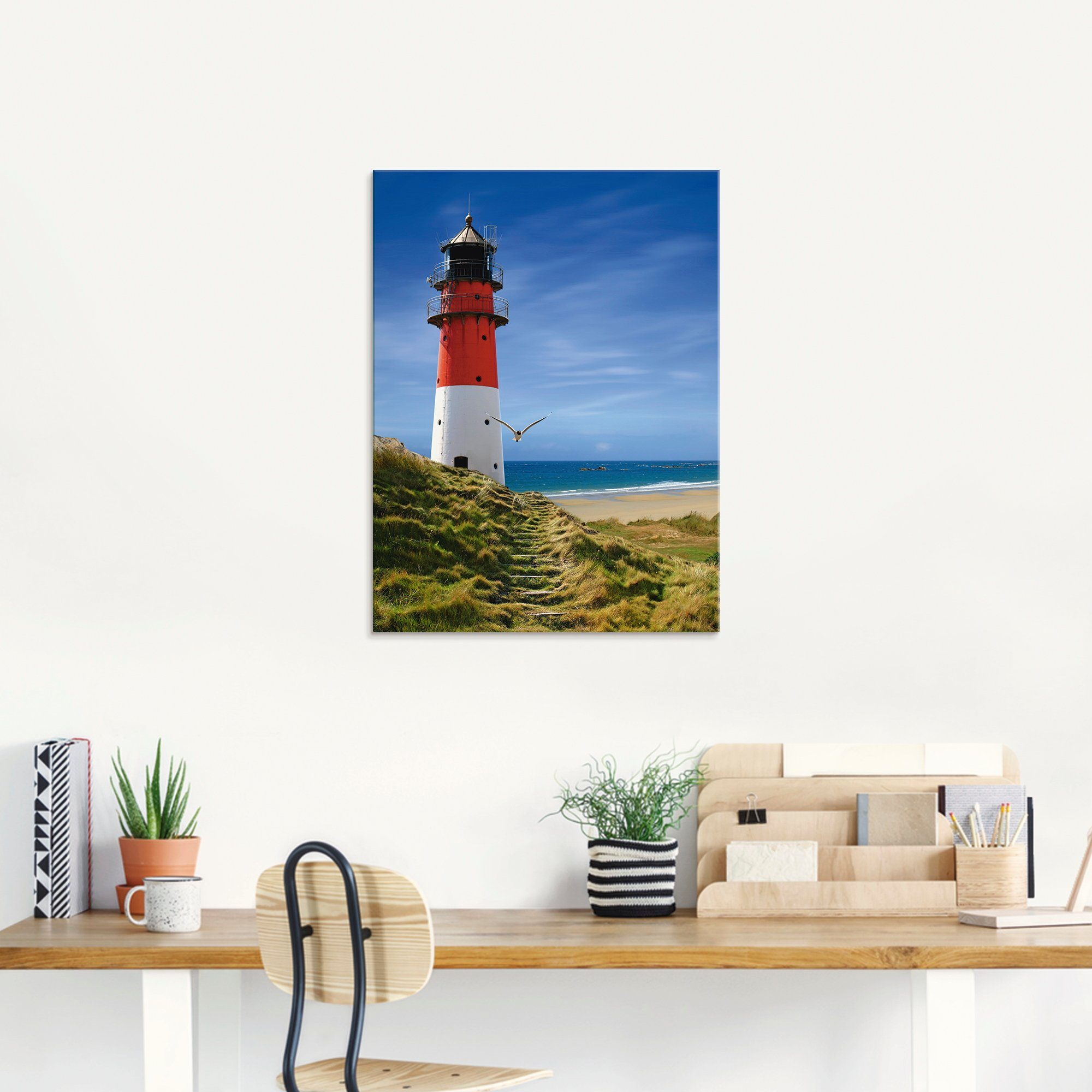 Artland Print op glas Vuurtoren aan de dijk in verschillende maten