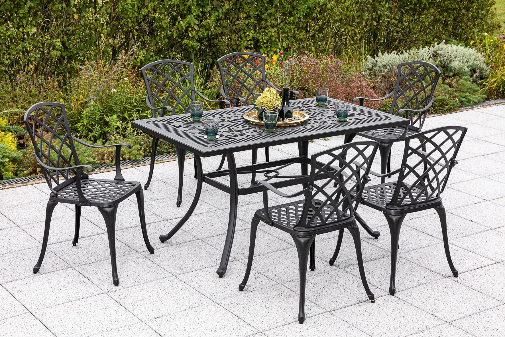 MERXX Tuin-eethoek Rhodos 6 fauteuils, tafel (set, 7-delig)