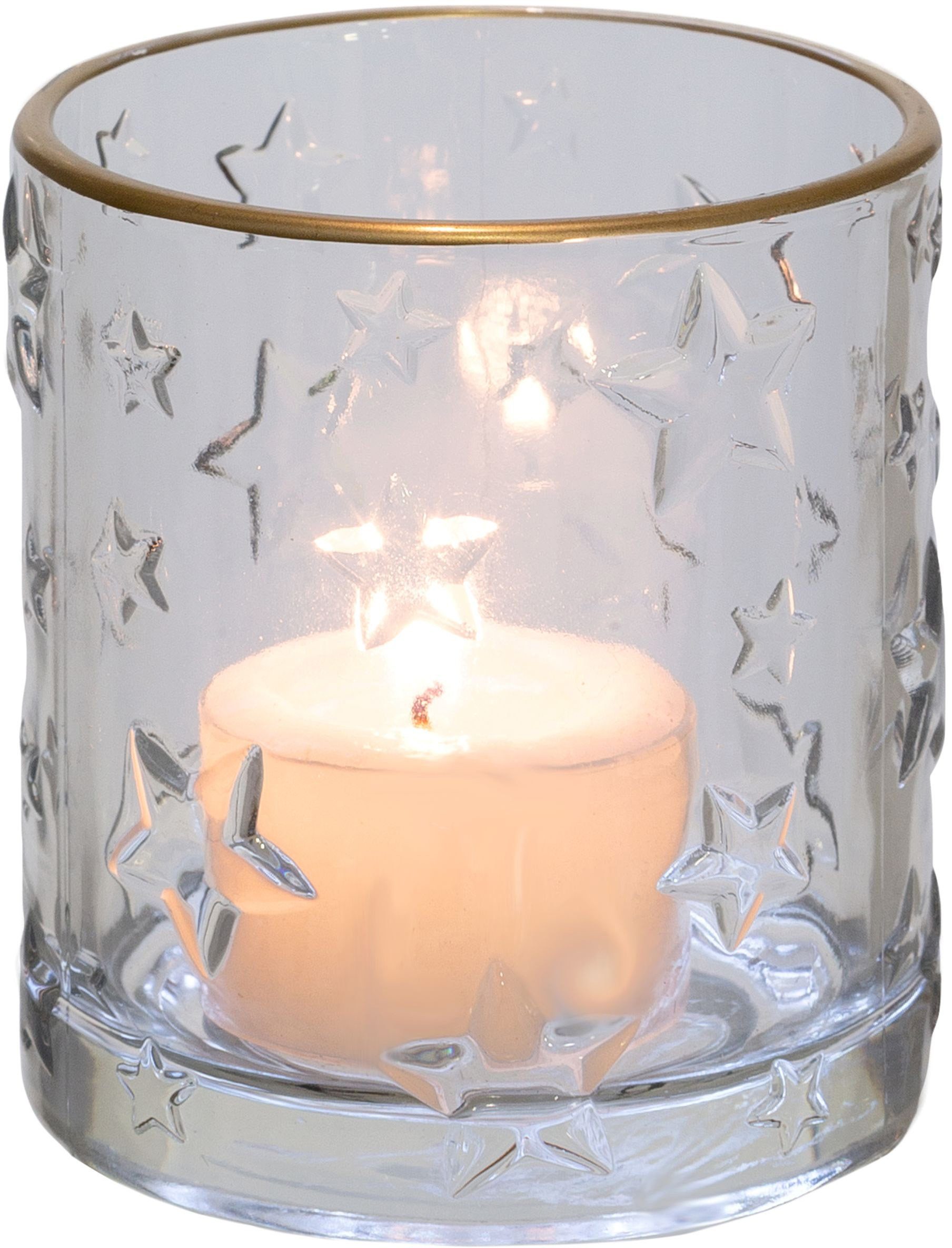 Creativ deco Windlicht Kerst versiering helder glas met sterstructuur (3 stuks)