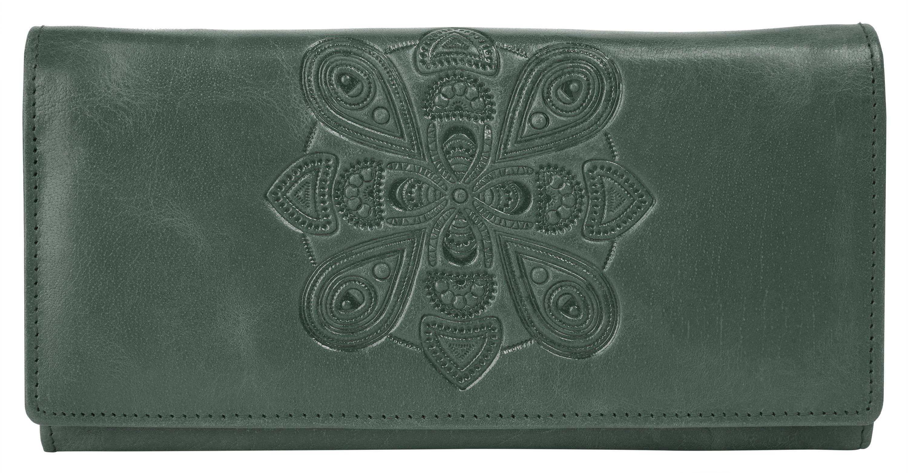 Bruno Banani Portemonnee Mandala echt leder unisex portemonnees groen