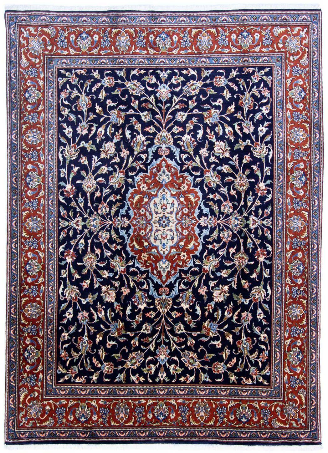 morgenland Wollen kleed Sarough medaillon Blu scuro 265 x 201 cm Uniek exemplaar met certificaat