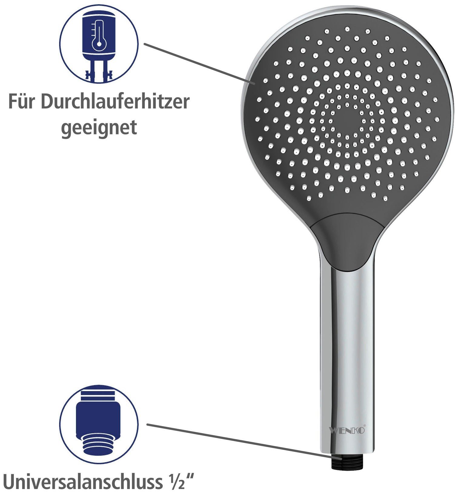 WENKO Handsproeier Watersaving Chroom, Ø 12 cm (1-delig)