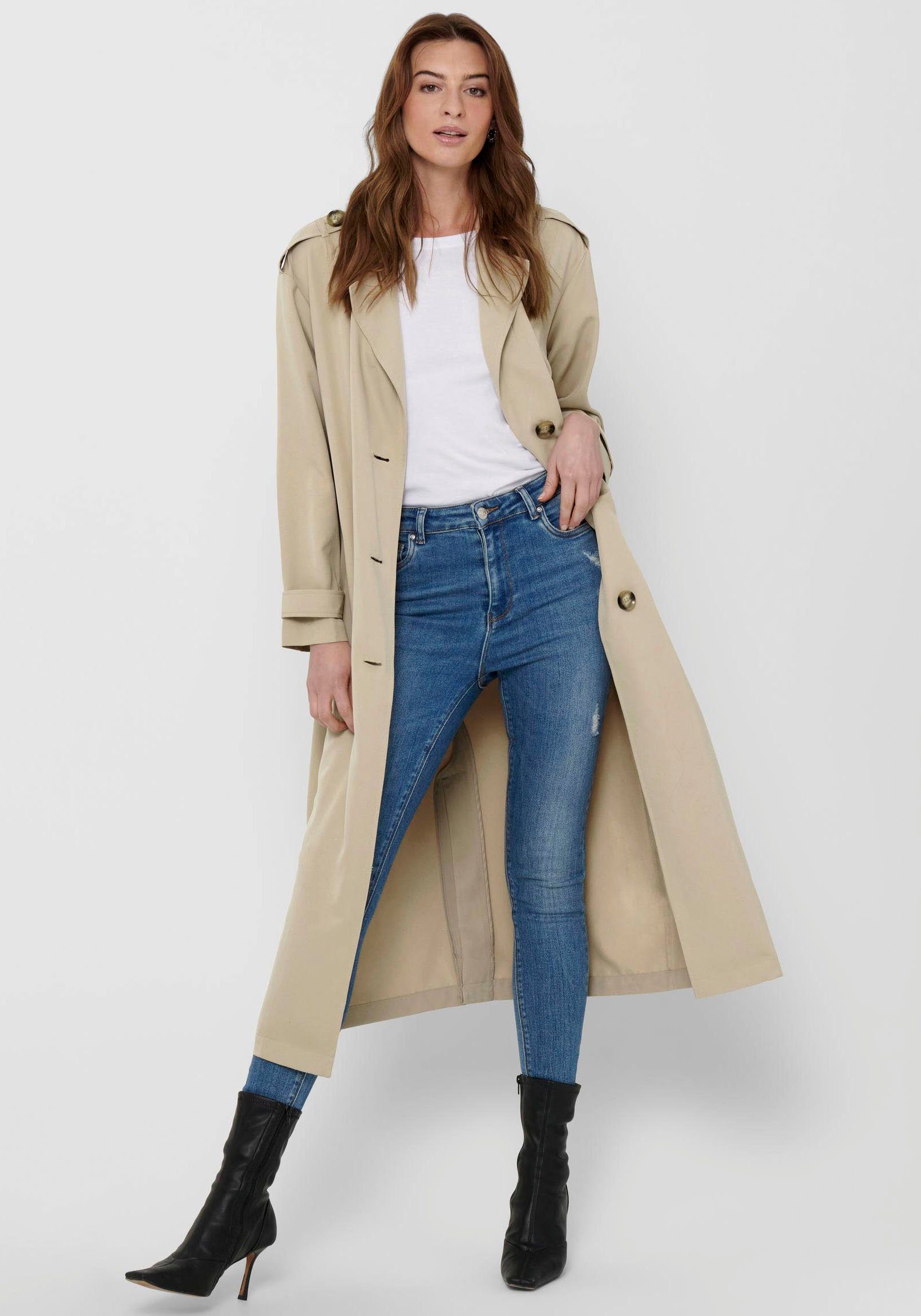 Only Trenchcoat ONLLINE X-LONG TRENCHCOAT OTW NOOS met bindriem in de taille - 2 zijzakken