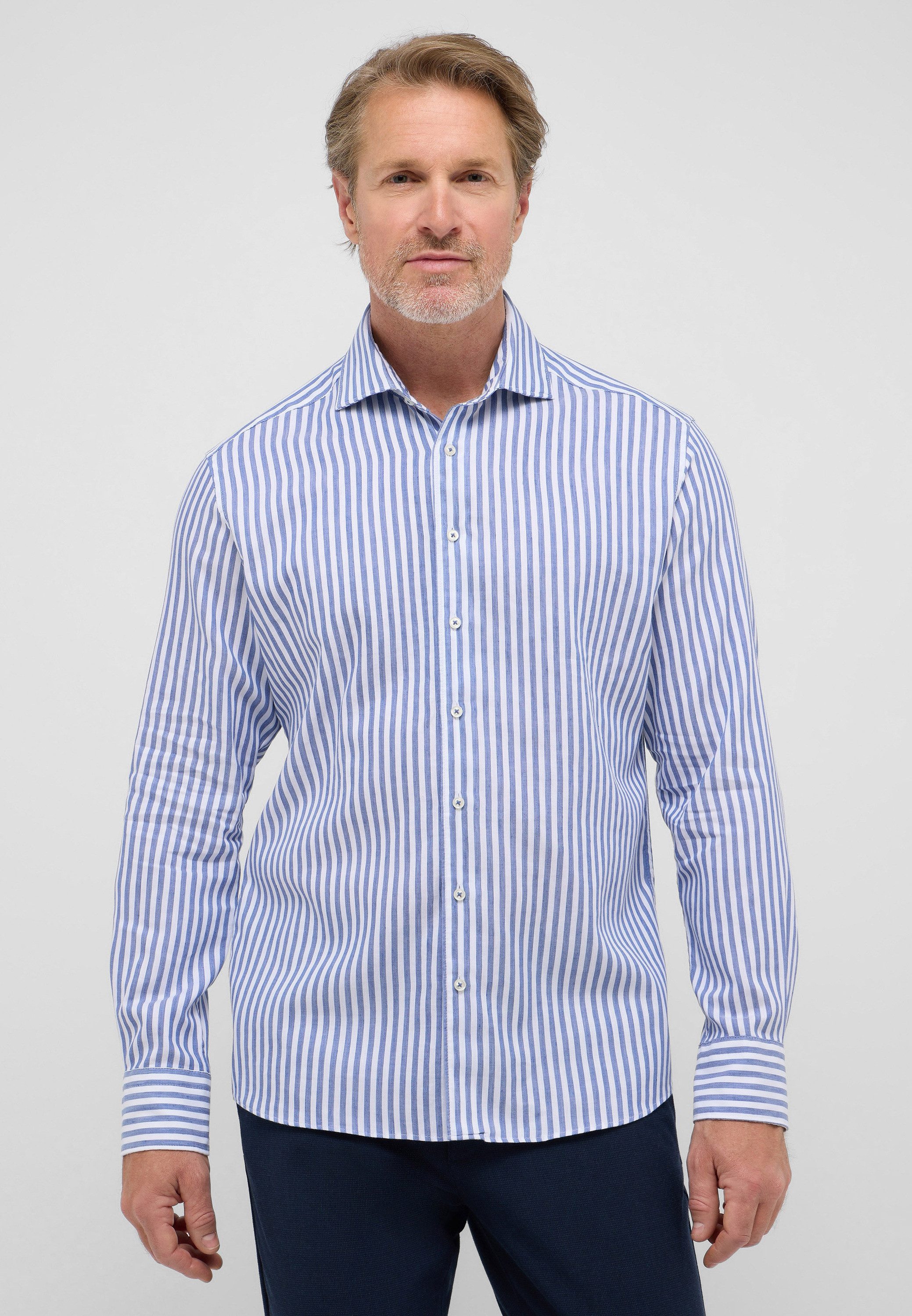 Eterna Overhemd met lange mouwen MODERN FIT EASY IRON (gemakkelijk te strijken) heren overhemden maat 41 blauw