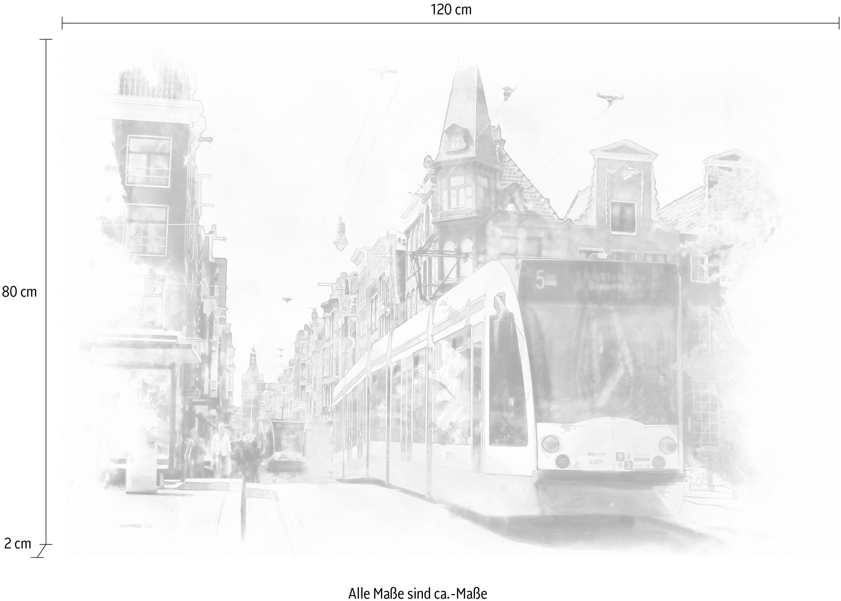 queence Artprint op linnen Tram Premium canvasstof, handgemaakt in Duitsland