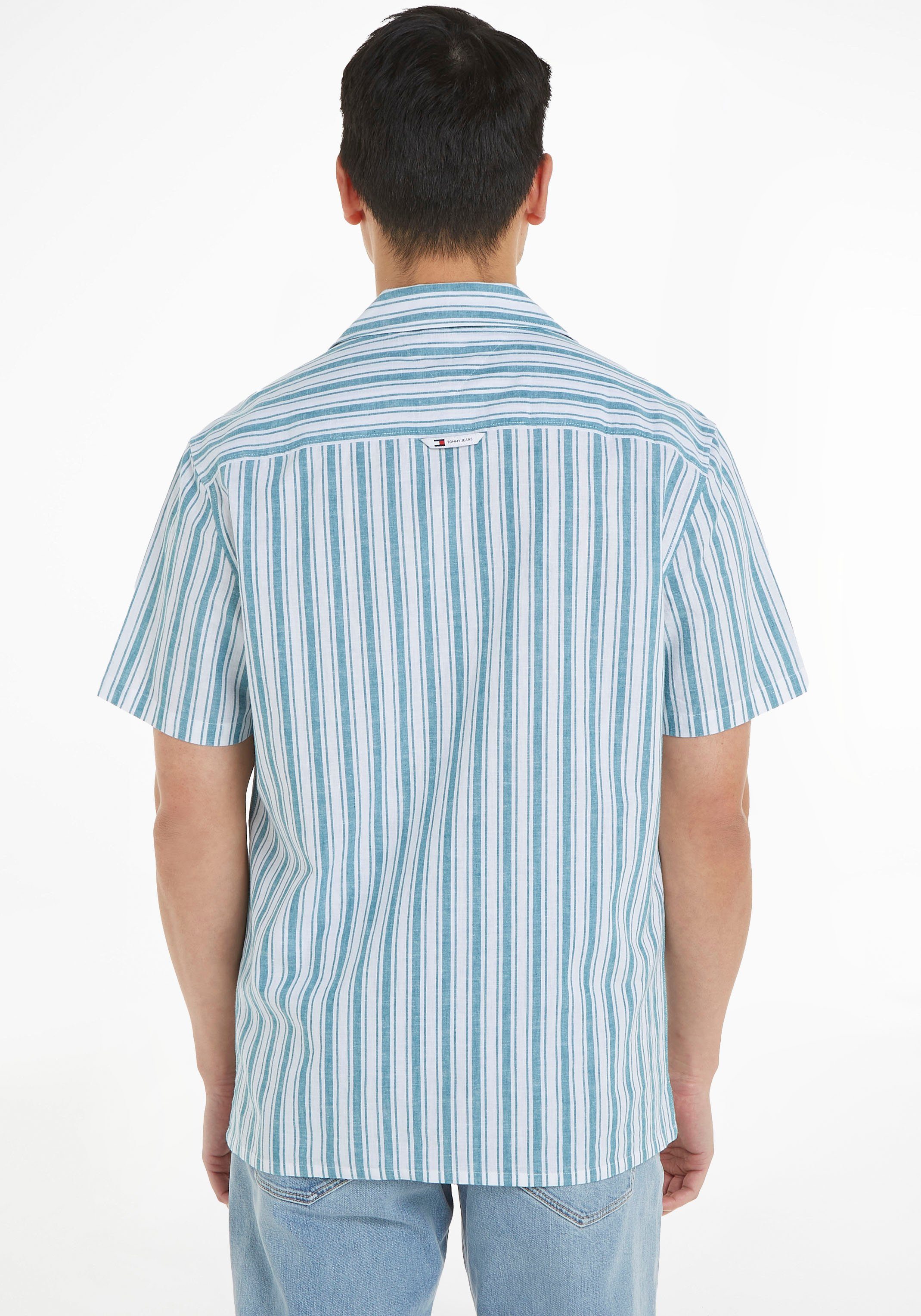 Tommy Jeans Plus Overhemd met korte mouwen TJM STRIPE LINEN SS SHIRT EXT Grote maten, modieuze lengtestrepen