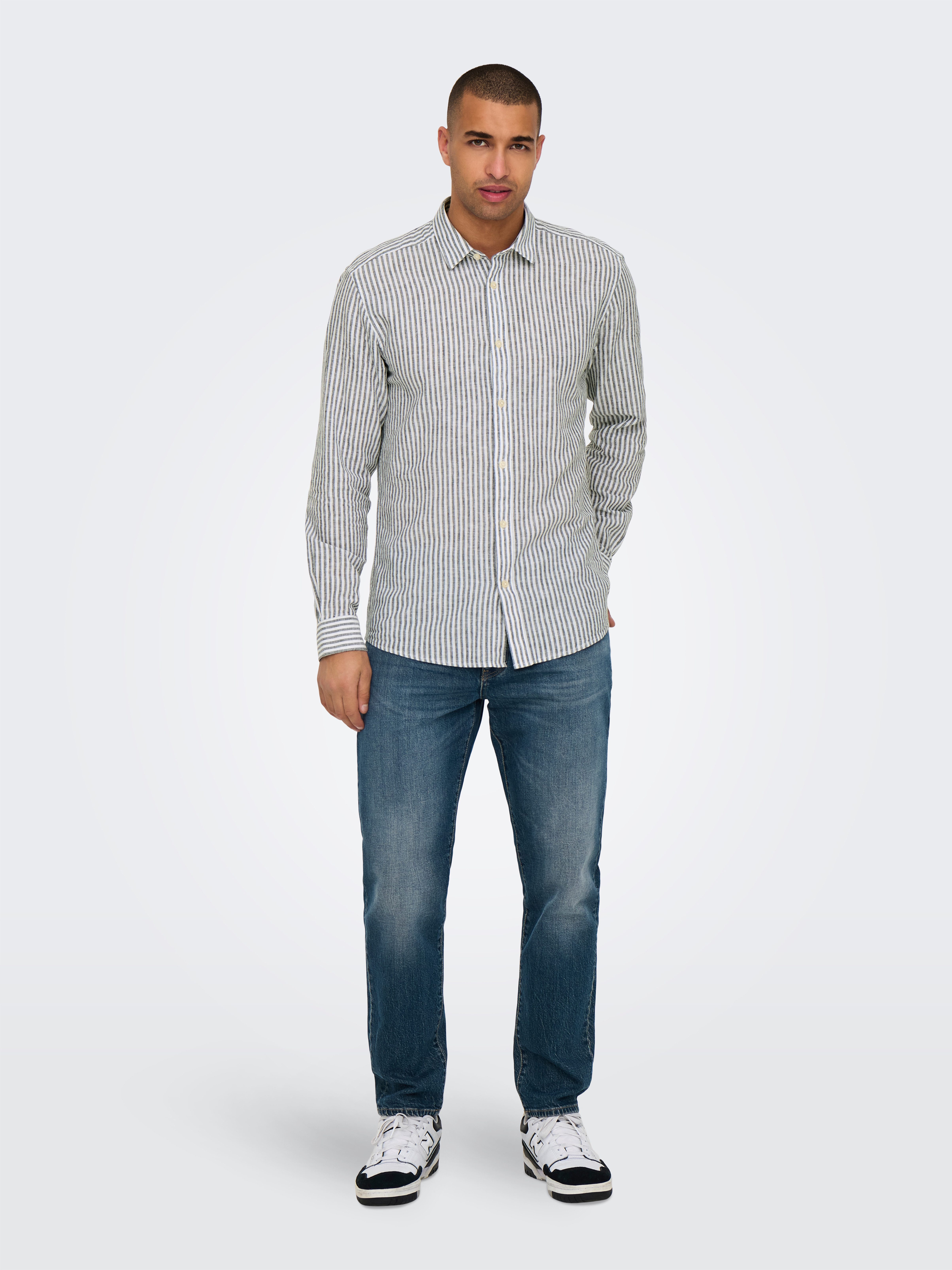 ONLY & SONS Overhemd met korte mouwen ONSCAIDEN LS STRIPE LINEN SHIRT 660 NOOS