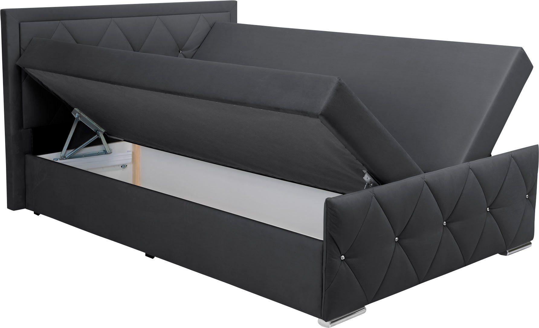 Leonique Boxspring Alfie, bestseller! Inclusief bedlade & topper Optioneel met knoopstiksels of strassstenen, H2, H3 en H4 verkrijgbaar