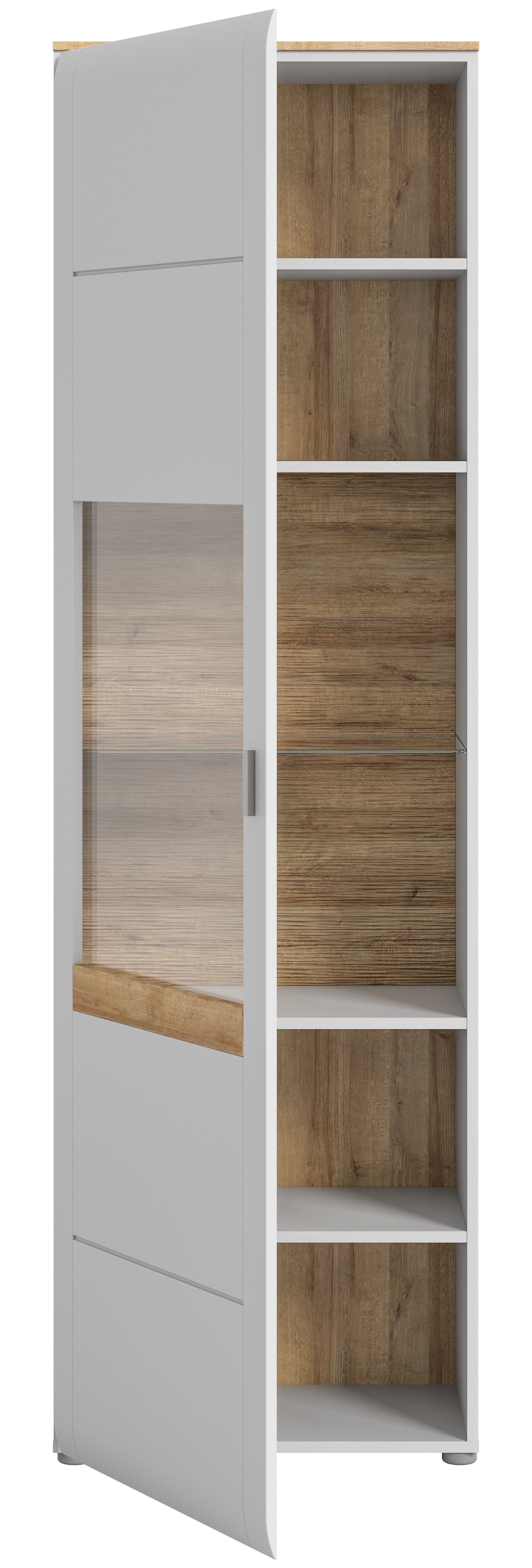 INOSIGN Staande vitrinekast Aska, Hoogte 202 cm, Metalen greep, 1 Glazen deur, 1 Glazen plank, 6 Vakken (1 stuk)