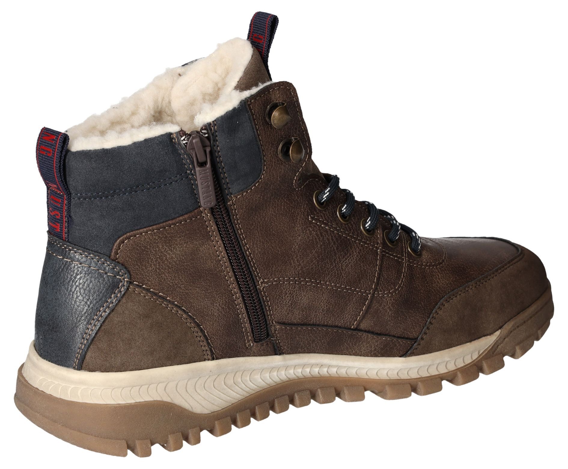 Mustang Shoes Winterlaarzen sleehak, veterschoenen, enkellaars met contrastafwerking