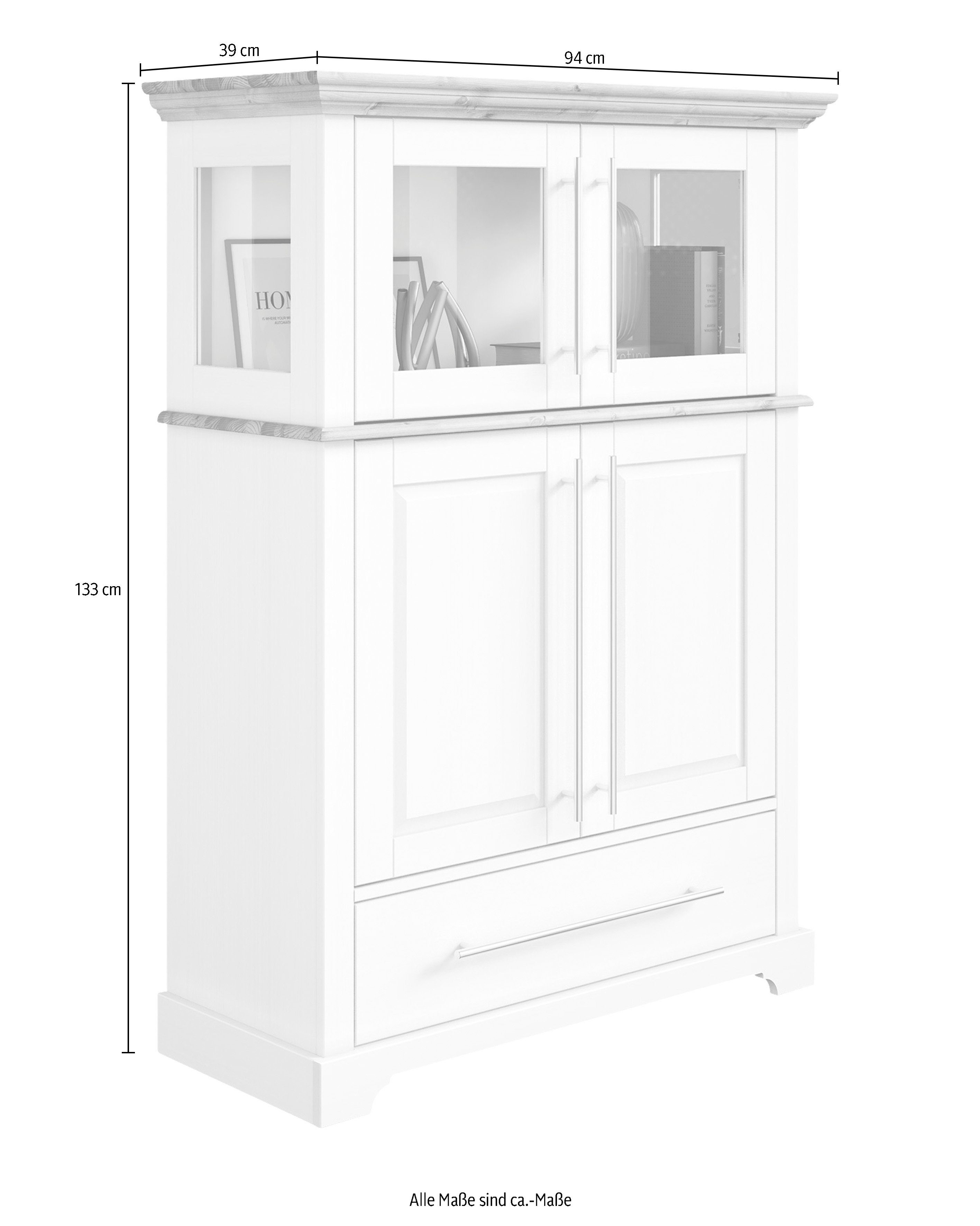Home affaire Highboard Meliss Breedte 94 cm, 4-deurs, met lade, massief grenen, FSC®