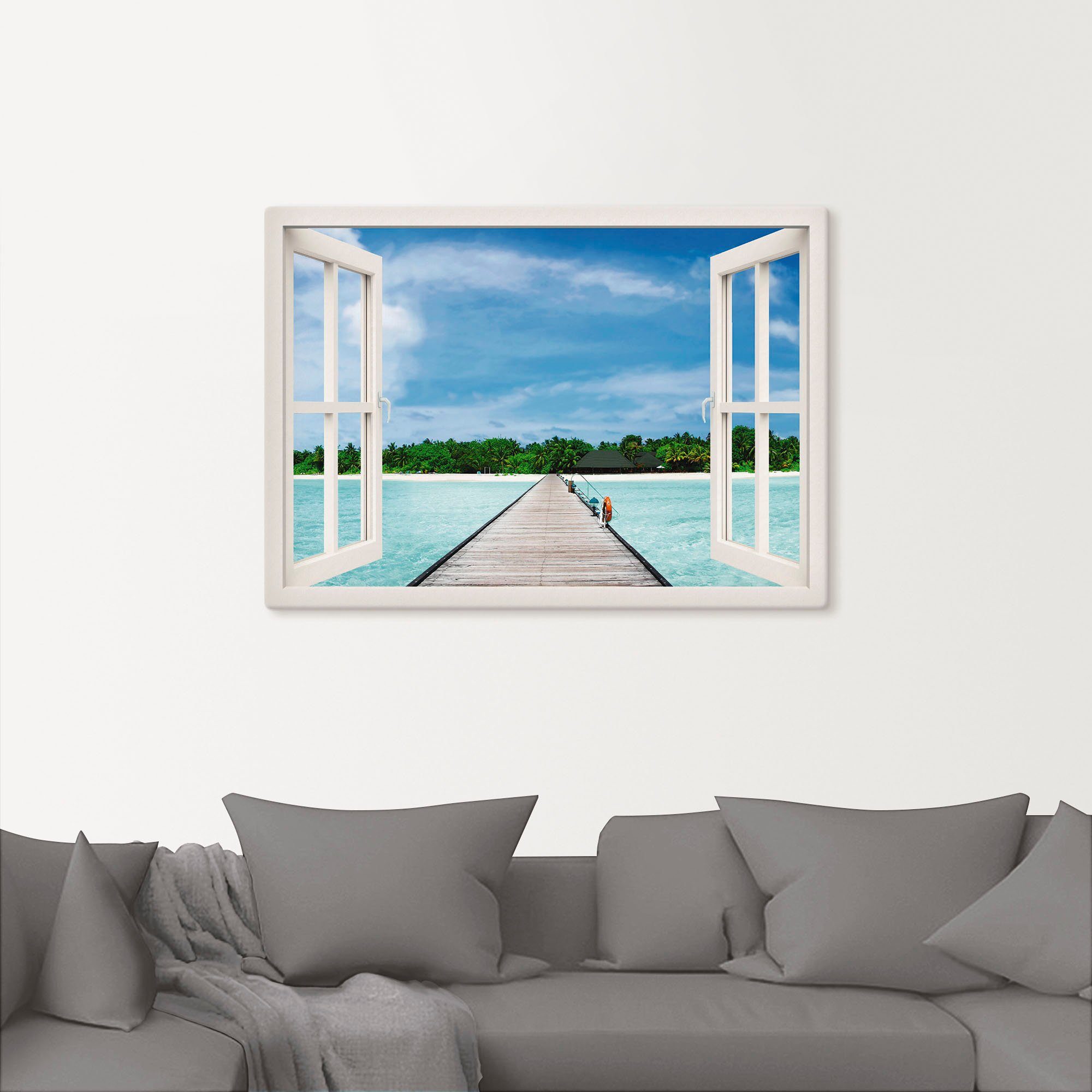 Artland Artprint Blik uit het venster Maldivisch paradijs als artprint op linnen, poster, muursticker in verschillende maten