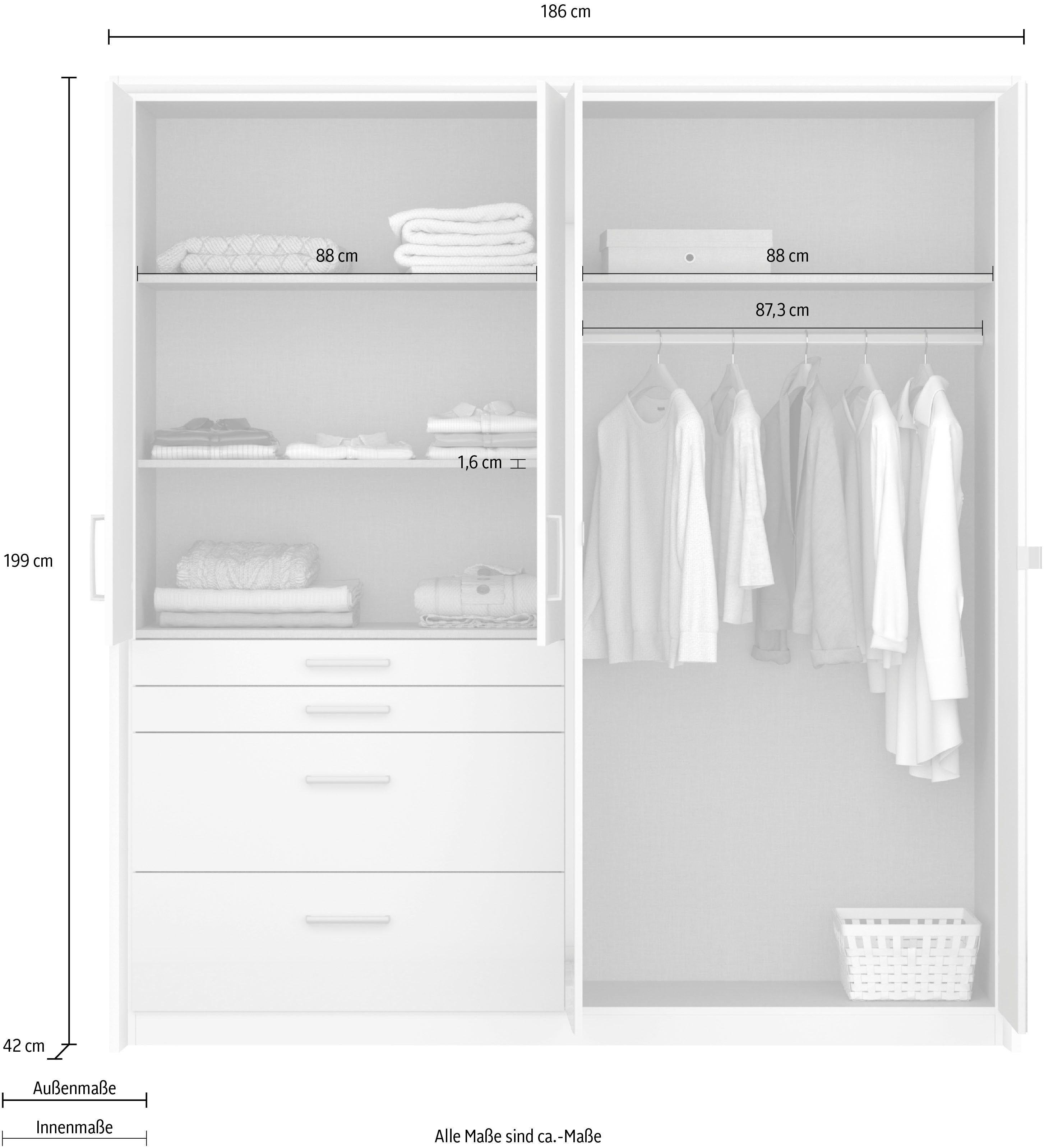 rauch Draaideurkast Kledingkast kast garderobe garderobekast topseller HOMBURG inclusief passe-partout, bovenste lade met indeling made in germany