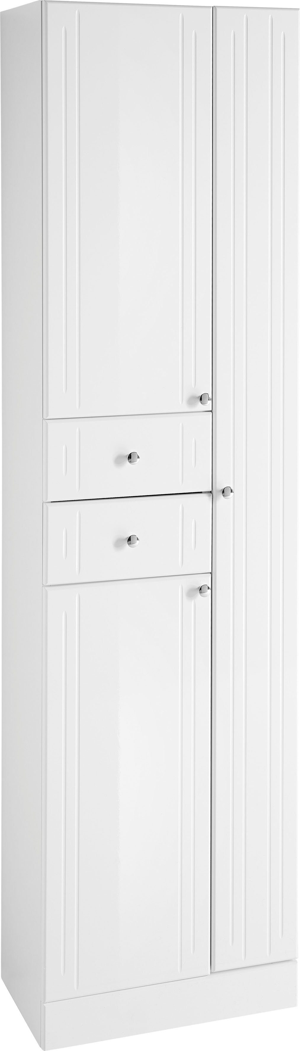 Saphir Hoge kast Quickset 955 Badkamermeubel, 50 cm breed, 3 deuren, 2 laden Hoge badkamerkast inclusief deurdemper, grepen in glanzend chroom