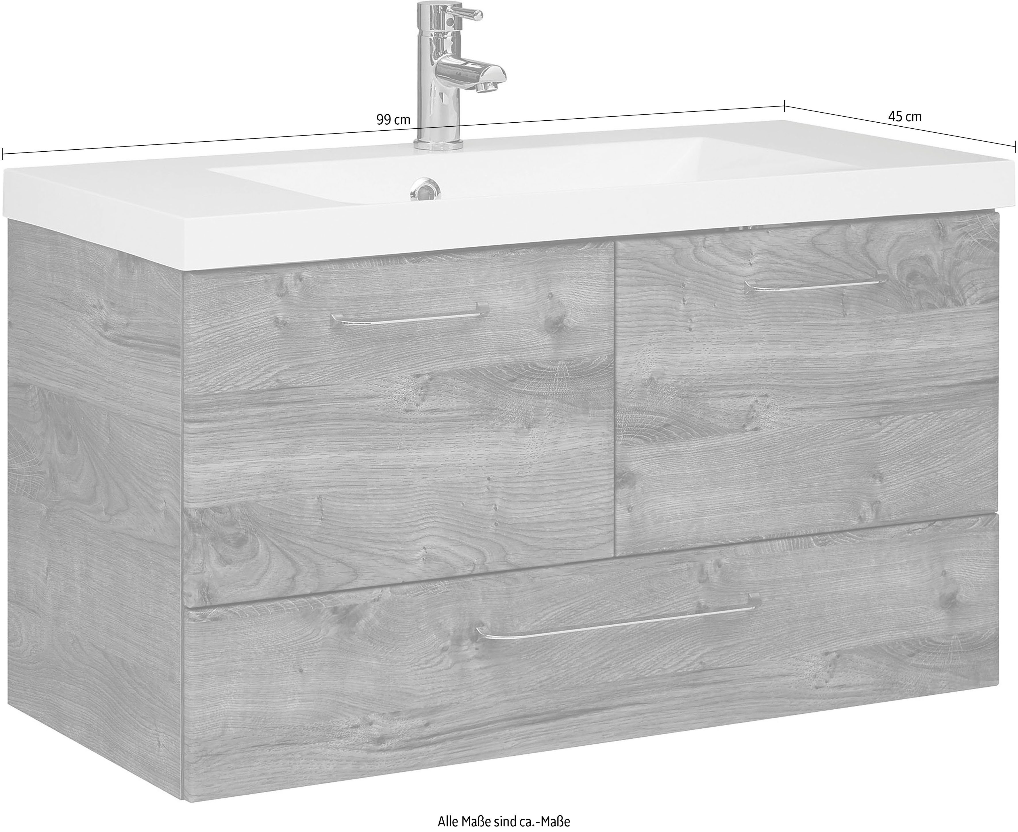 Saphir Wastafelonderkast Quickset mineralenmarmer wastafel met onderkast, 99 cm breed Wastafelmeubel, grepen glanzend chroom, inclusief deurdemper, 2 deuren, 1 lade