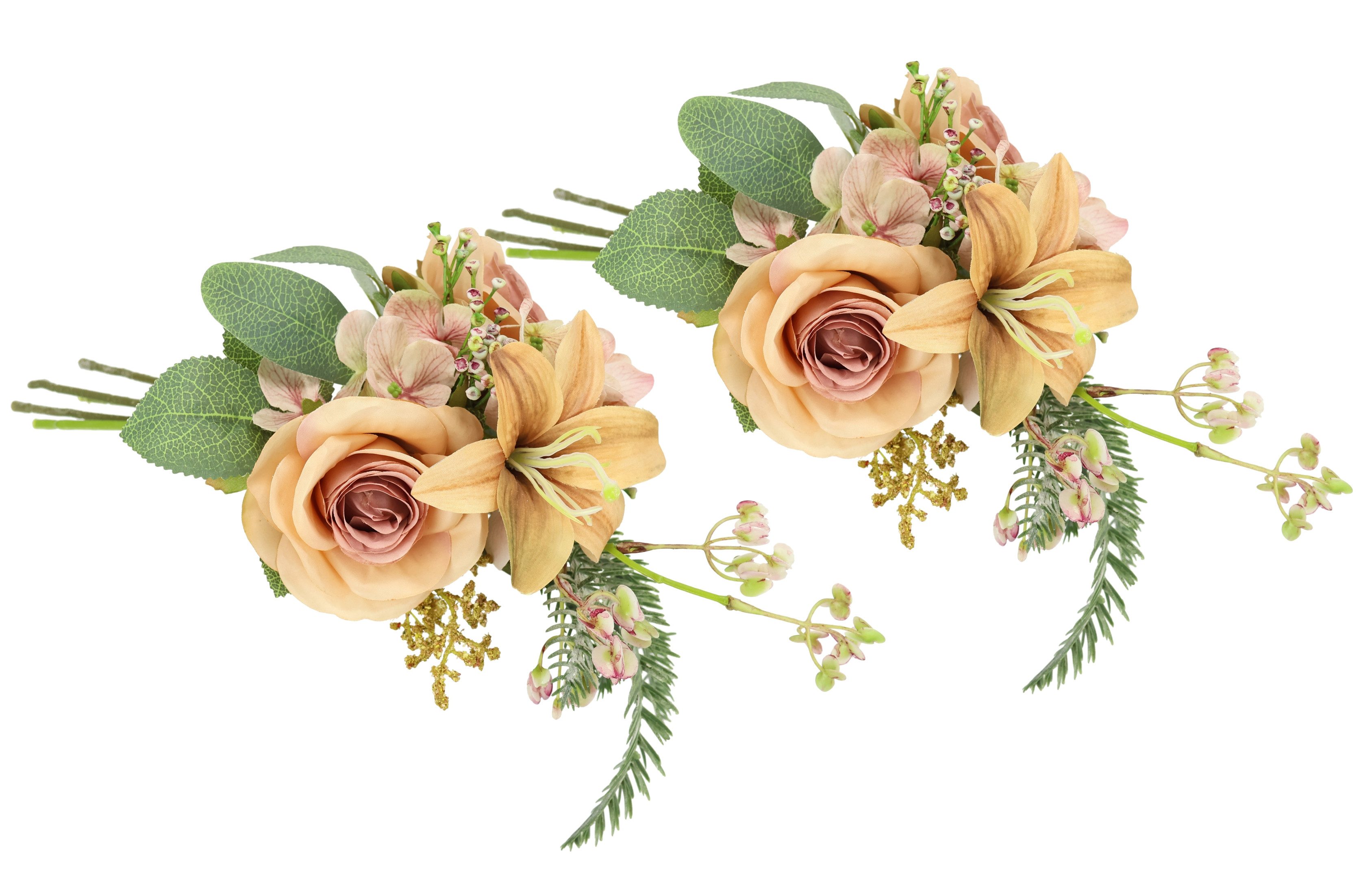 I.GE.A. Kunstbloem nboeket rozen, lelies, hortensia Bloemenboeket boeket bloem grafdecoratie opvulling grafdecoratie (2 stuks)