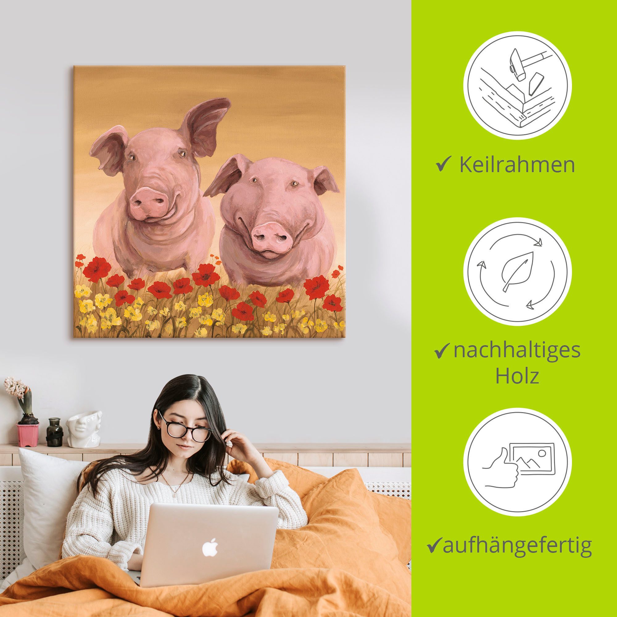 Artland Artprint op linnen Varkens gespannen op een spieraam
