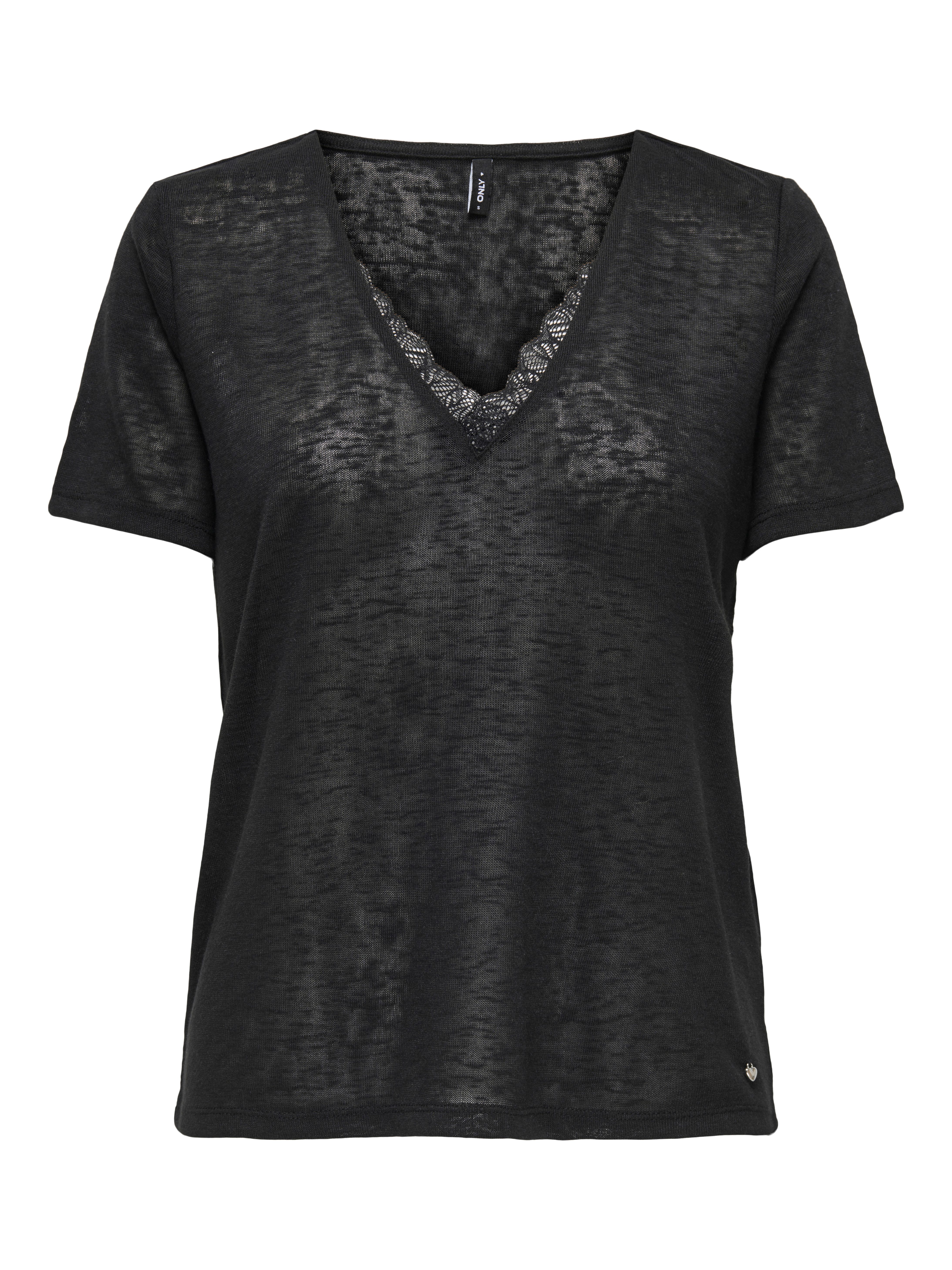 Only Shirt met V-hals ONLZOLA LIFE S/S V-NECK LACE TOP JRS