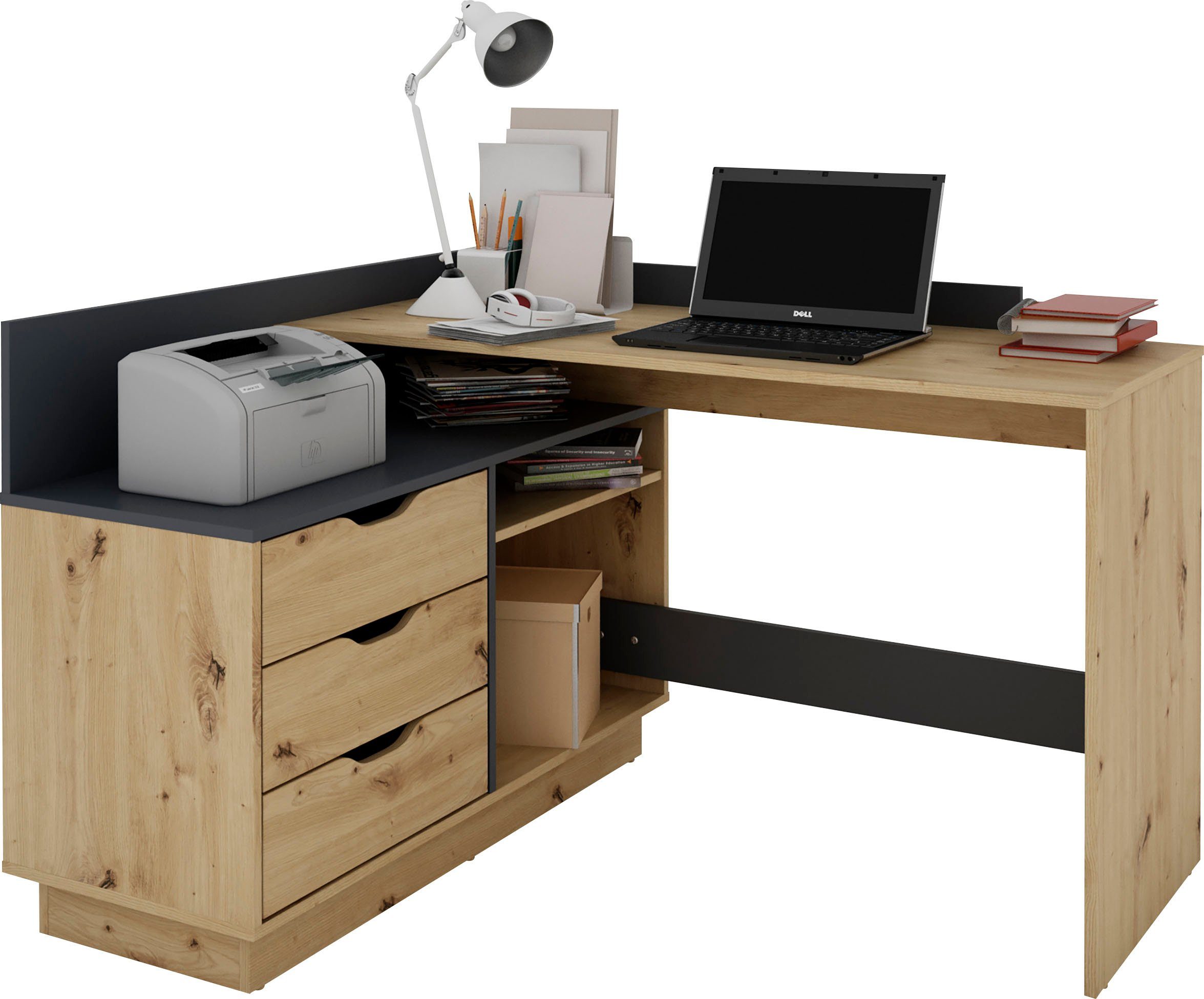 byLIVING Hoekbureau Bern met veel opbergruimte, breedte 129 cm, rechts of links monteerbaar