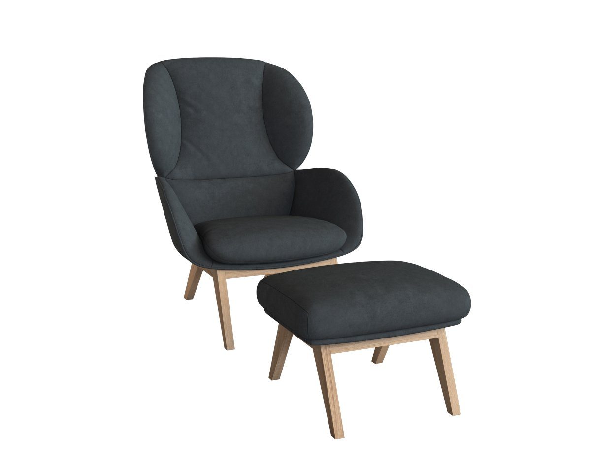 FLEXLUX Hocker Adria Eiken poot, voetenbank/poef voor oorfauteuil