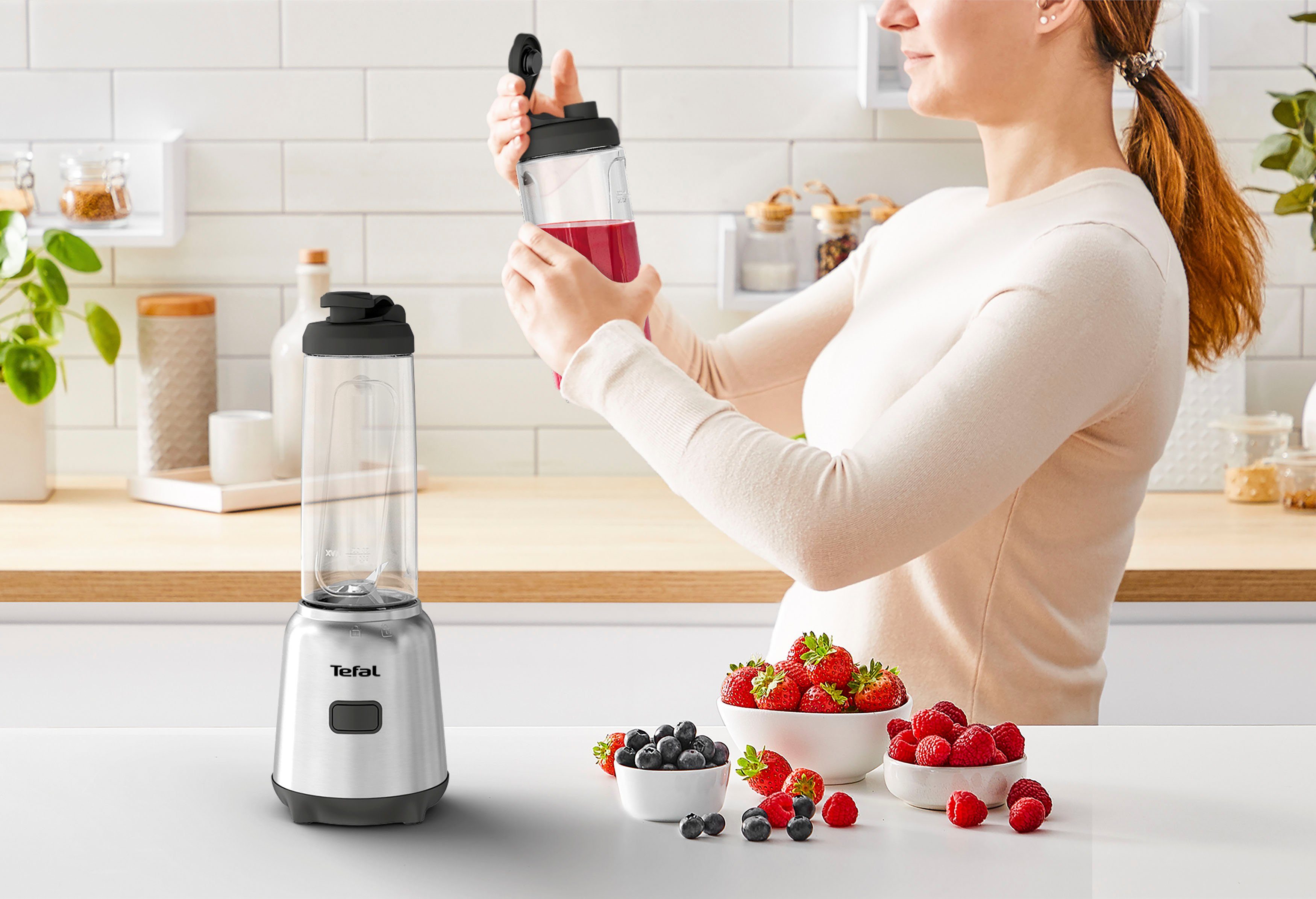 Tefal Blender BL15FD Mix & Move Smoothie-Maker 2 flessen to-go in premium tritan, afneembare lemmeten