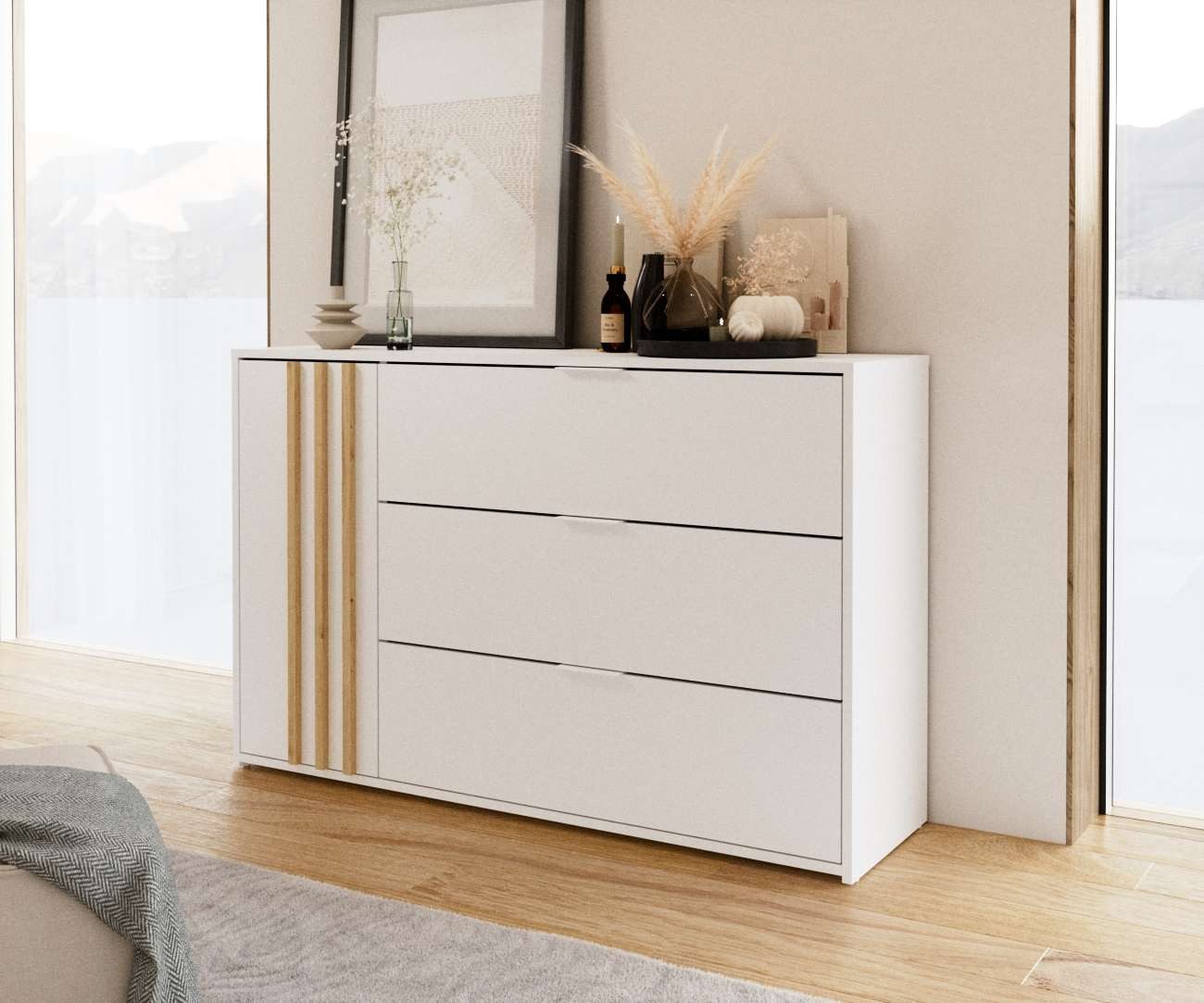 INOSIGN Kast Commode Calera met draaideur, 3 lades en MDF-lamellen