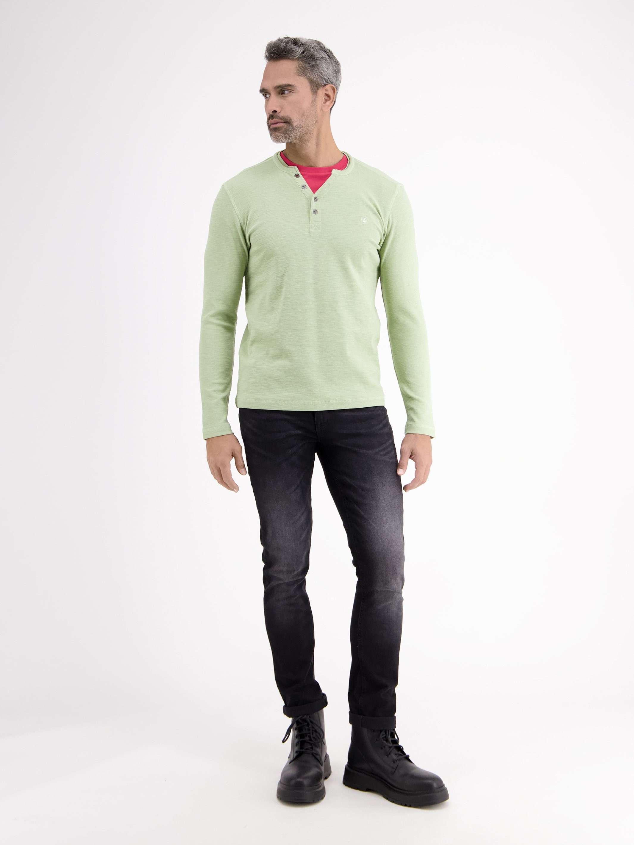 Lerros Sweatshirt LERROS lange mouw serafino met logostiksel