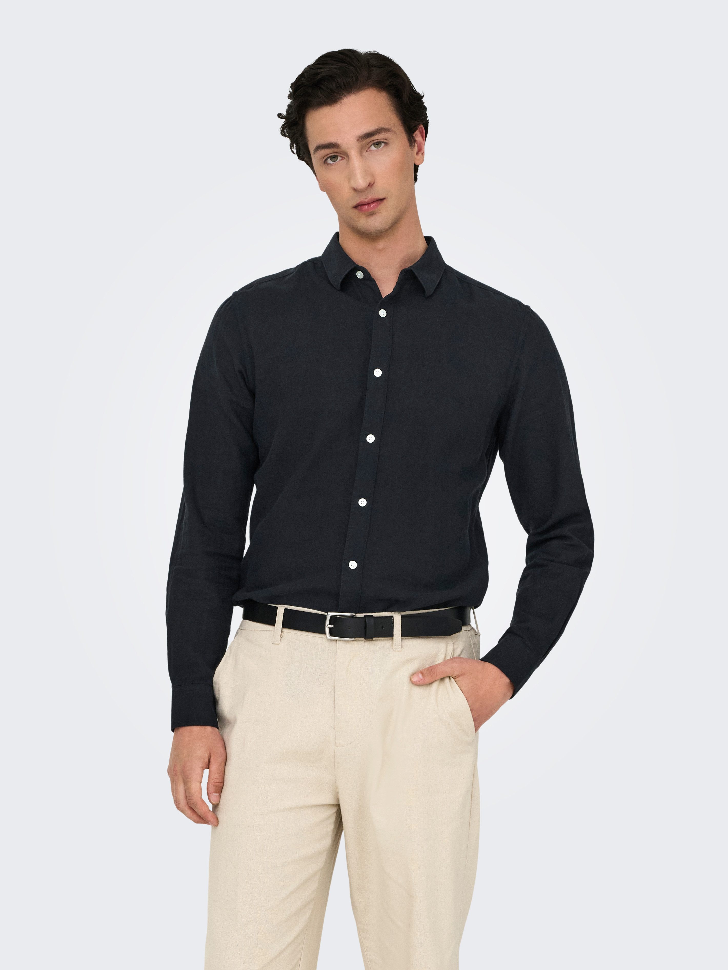 ONLY & SONS Overhemd met lange mouwen ONSCAIDEN LS SOLID LINEN SHIRT NOOS