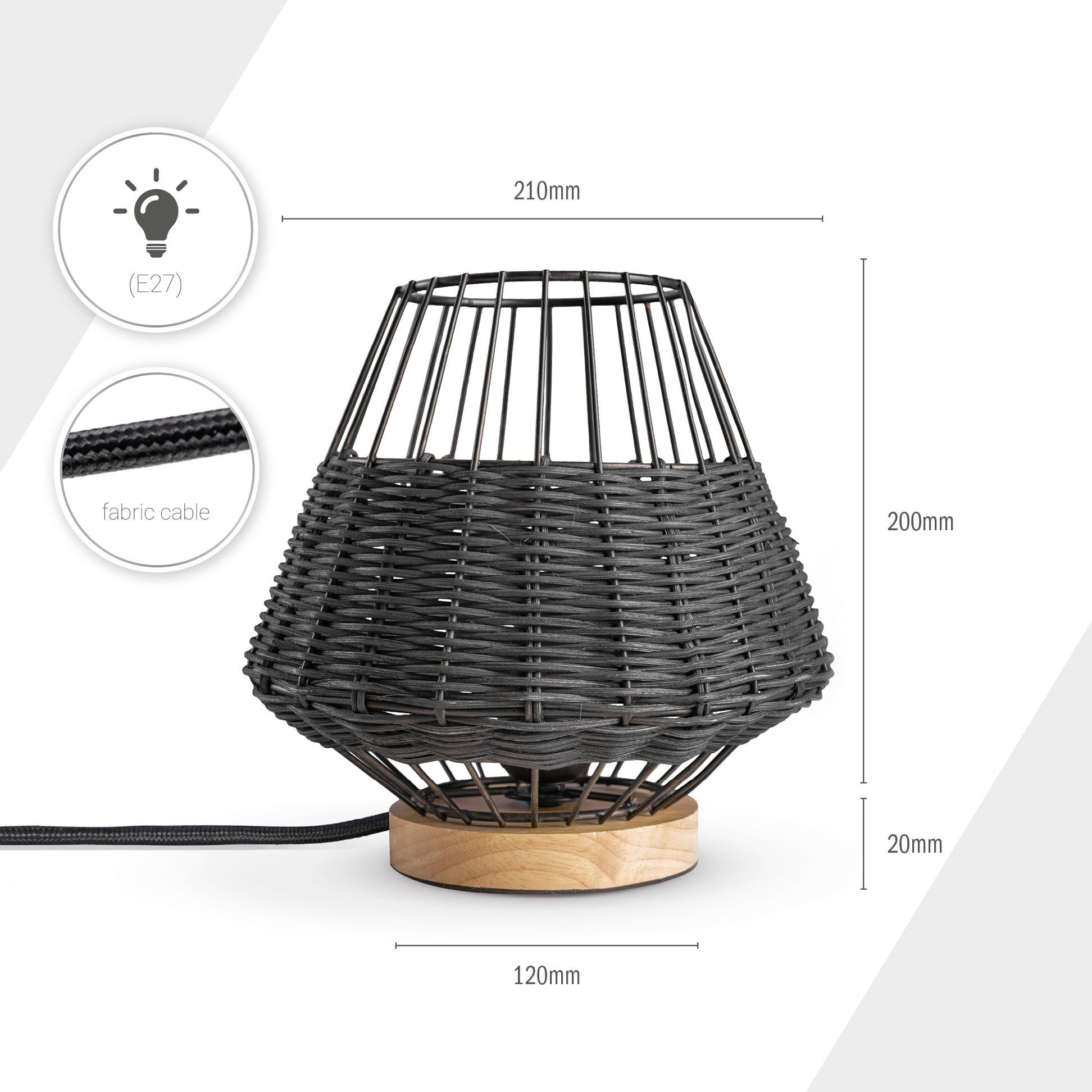 Paco Home Tafellamp Punto Rattan LED kooi lamp Boho stijl nacht rustiek hout E27