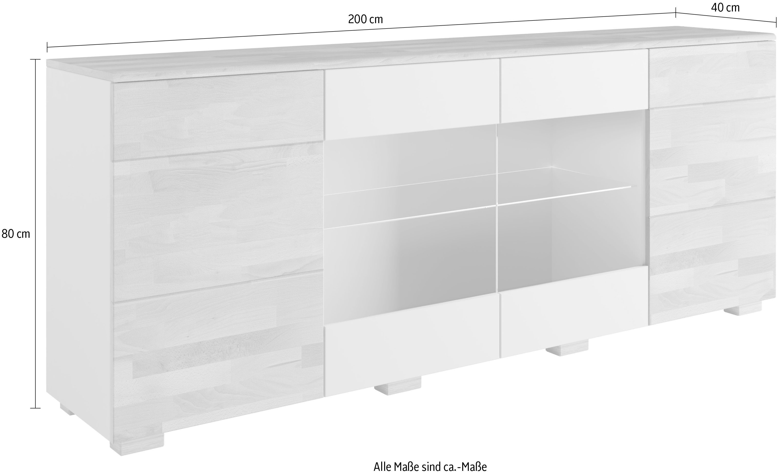 Home affaire Dressoir Citra deels massief Breedte 200cm, moderne greeploze uitstraling met push-to-open functie