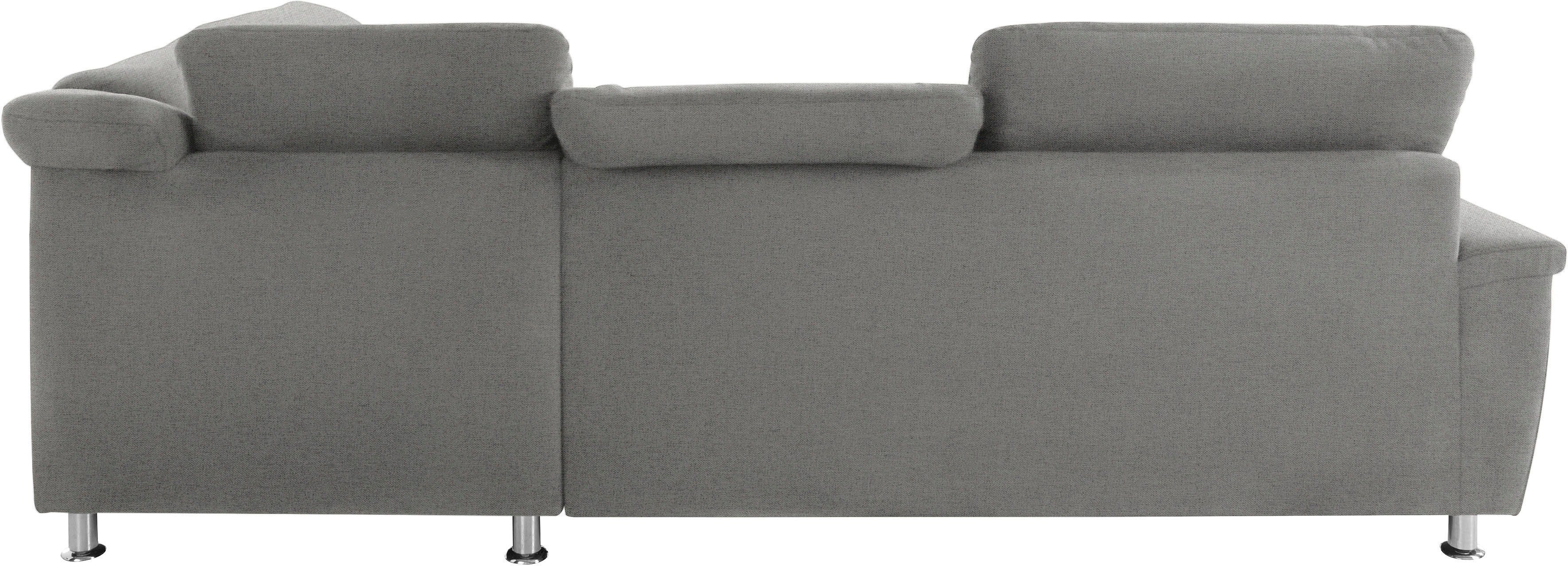 DOMO collection Hoekbank Franzi, zeitlos und elegant, moderne Sitzheftung, L-Form naar keuze met verstelbare hoofdsteun (dan breedte: 275 cm)