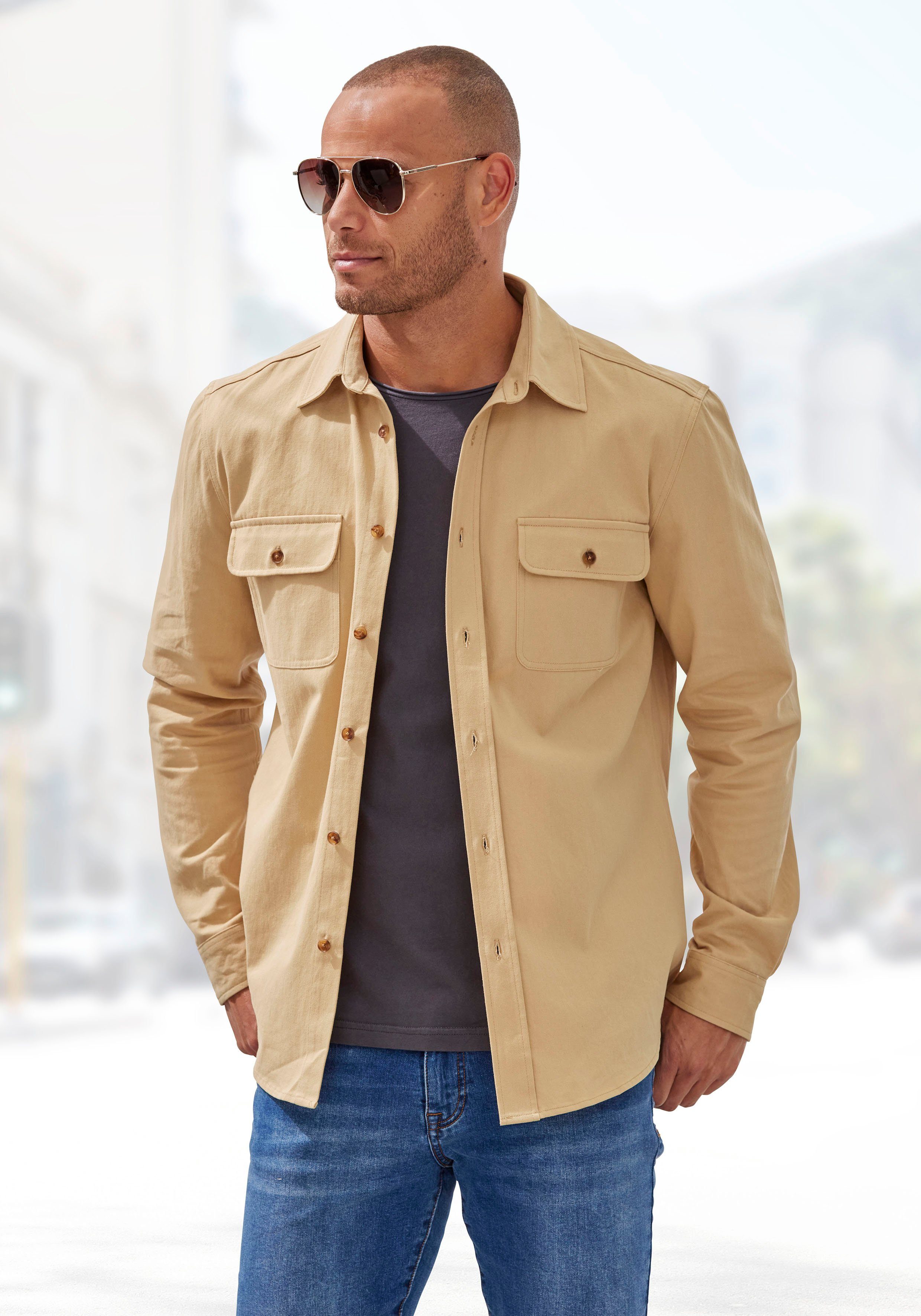 John Devin Overhemd met lange mouwen Coole overshirt Overshirt van puur katoen, met opgestikte zakken