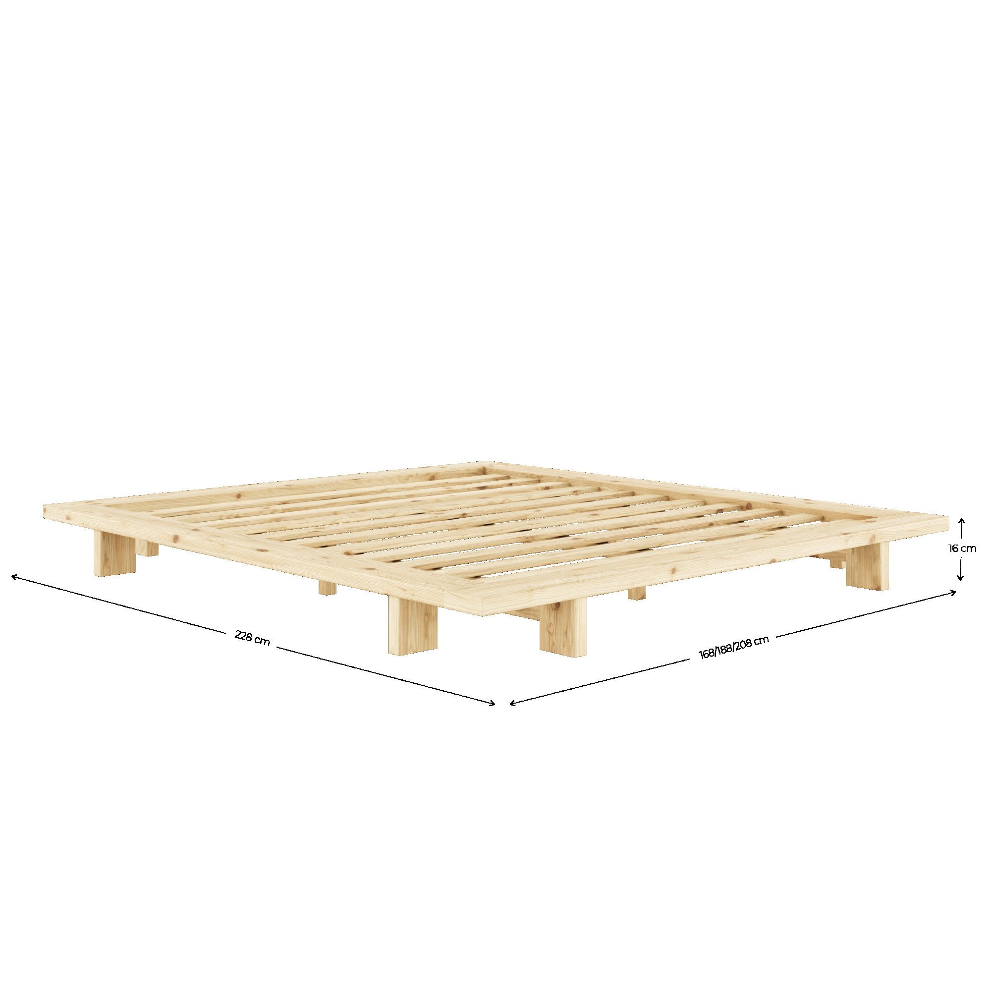 Karup Bedframe JAPAN BED grondbed, houten frame, futonbed, jeugdbed, houten bed Massief houten bed met lattenbodem, massief grenen, bed zonder hoofdeinde