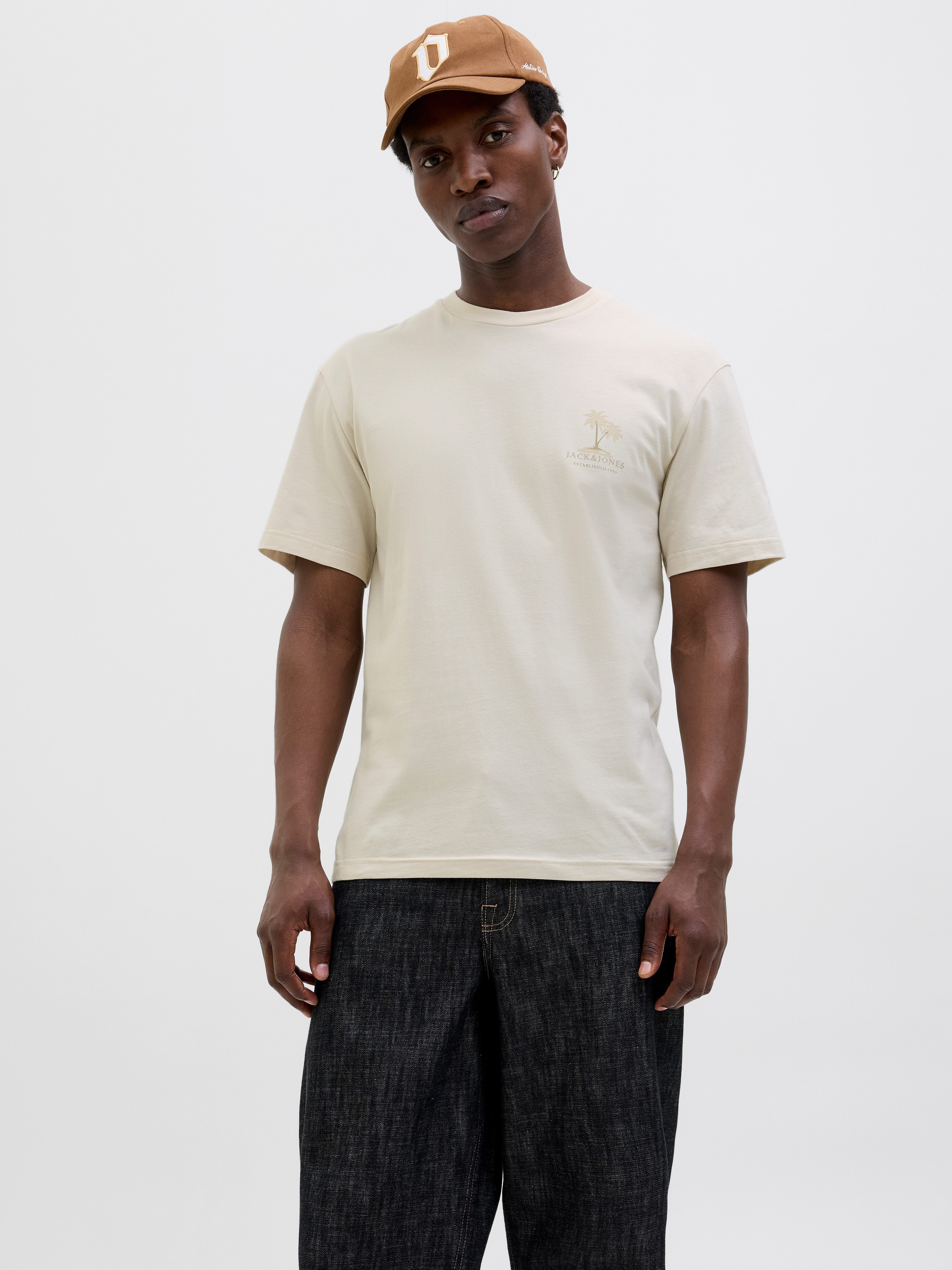 Jack & Jones Shirt met ronde hals JJSUMMER VIBES TEE SS CREW NECK LN heren ronde hals maat M grijs