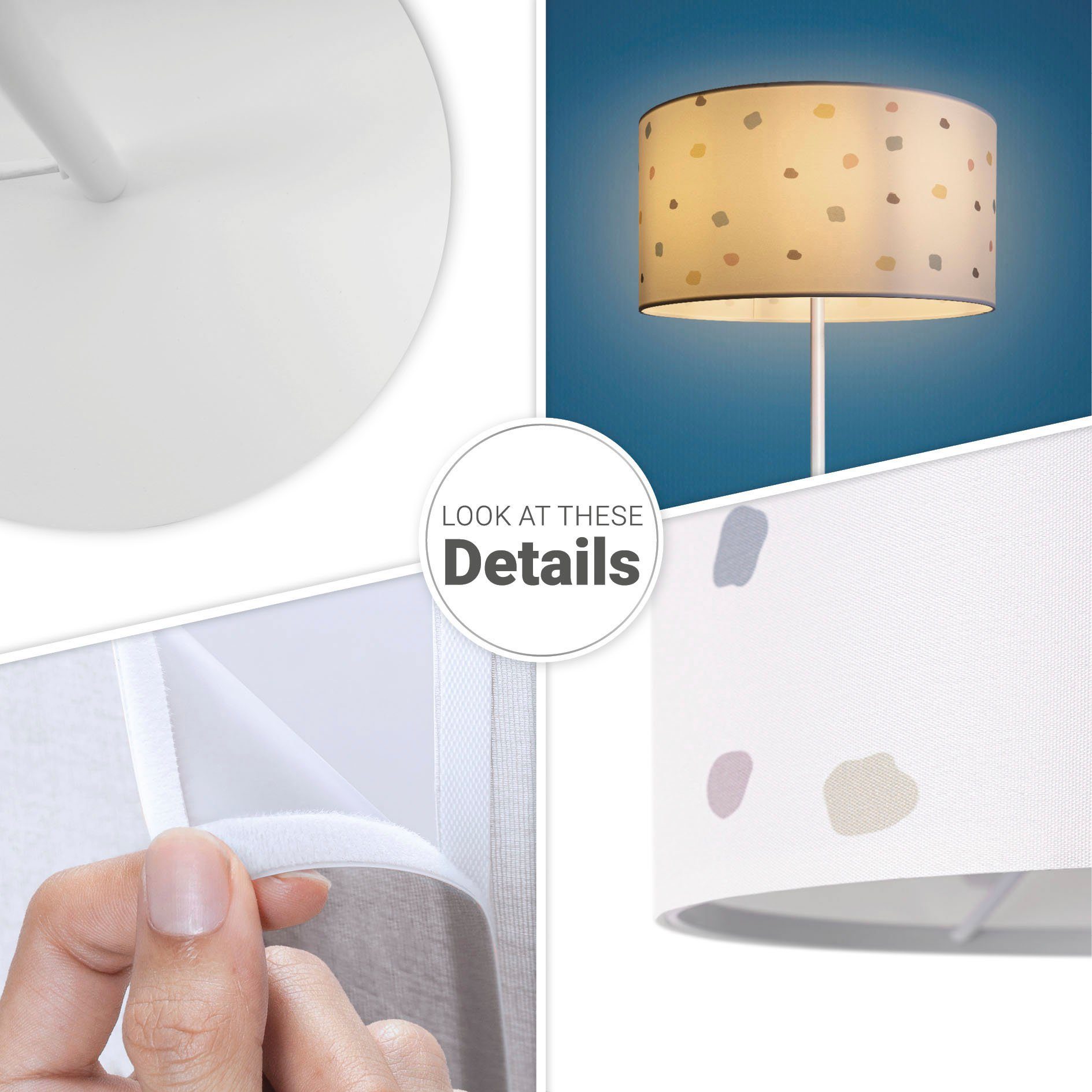 Paco Home Staande lamp Luca Dots Woonkamer stofkap E27 textiel lampenkap rond stippen stof
