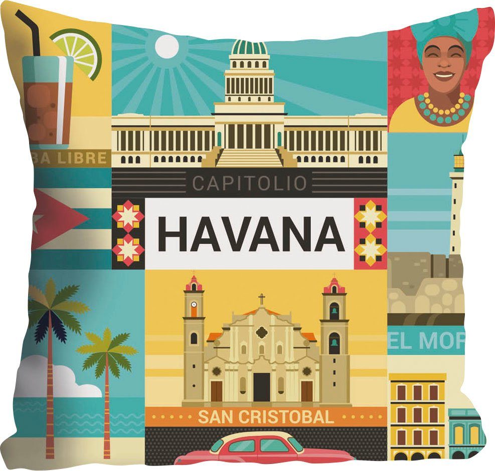 queence Sierkussen Jannik met havana-opschrift en motieven, kussenovertrek zonder vulling(1 stuk)