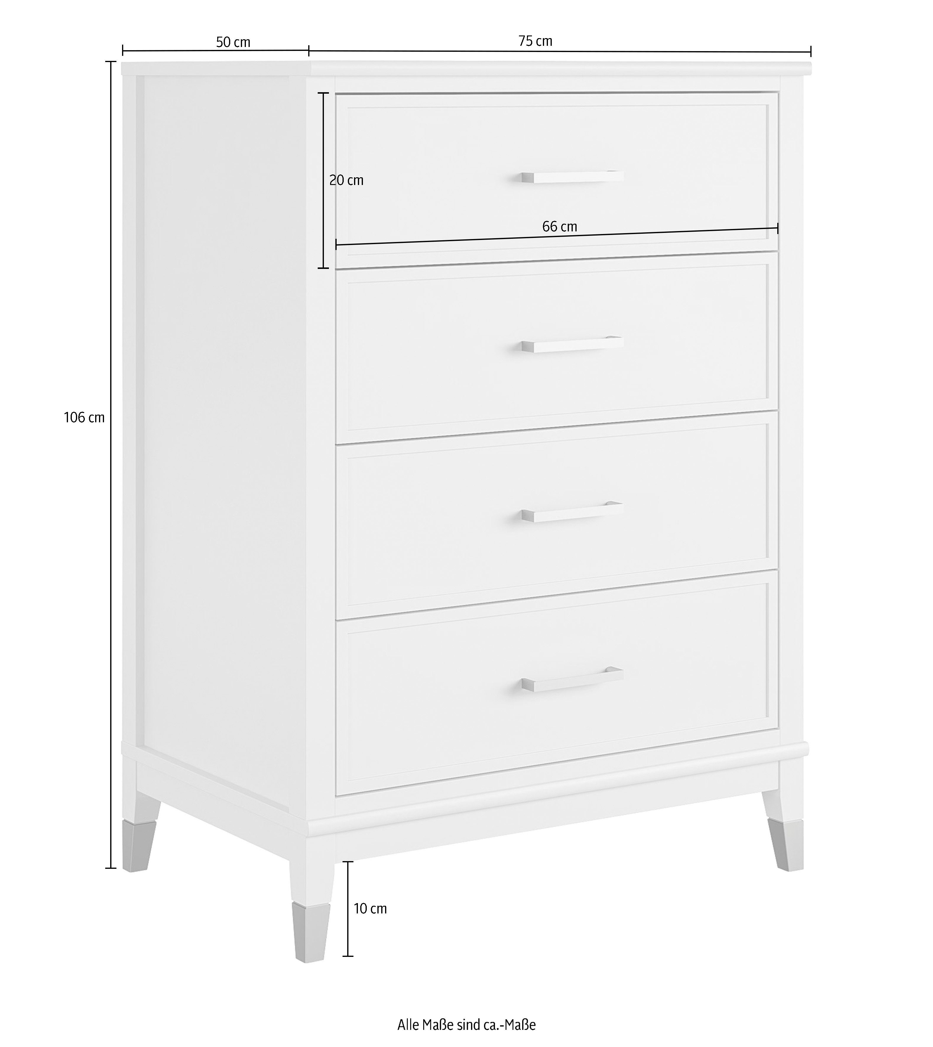 CosmoLiving by Cosmopolitan Kast Westerleigh met 4 laden, mdf, poten van massief hout, hoogte 106 cm, breedte 76 cm