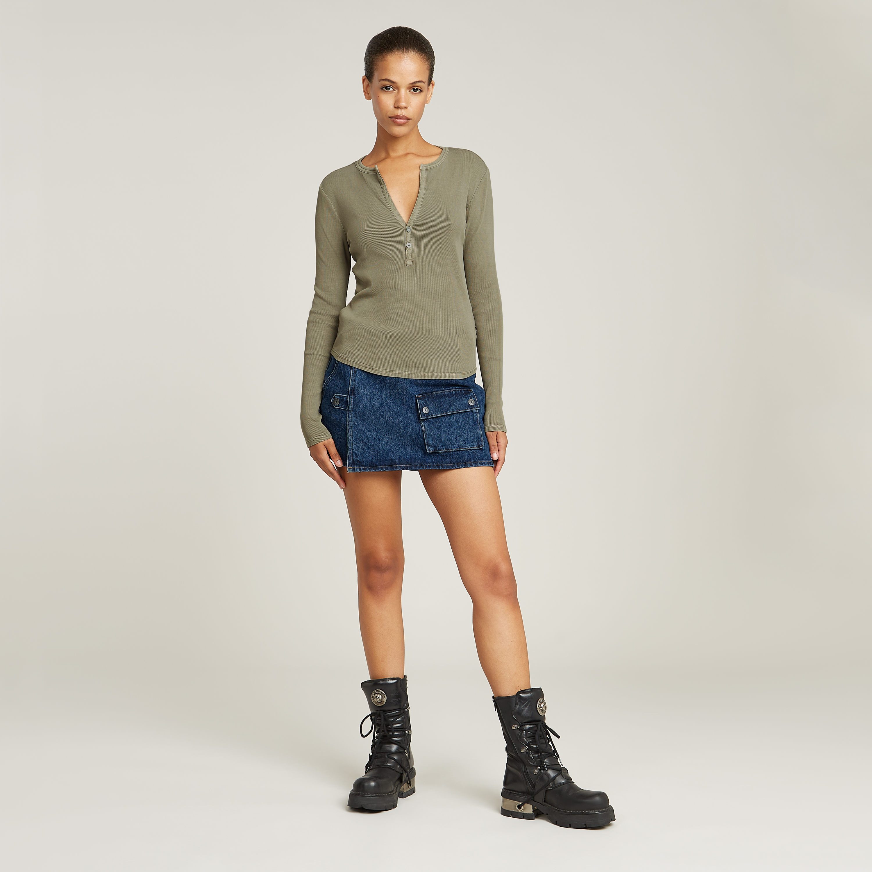G-Star RAW Shirt met lange mouwen Deep v slim met knoopsluiting