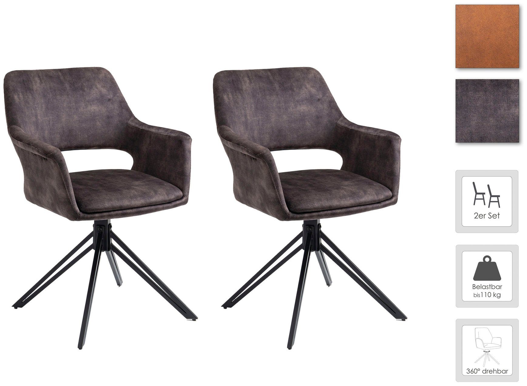 byLIVING Eetkamerstoel Estelle 360° draaibaar (set, 2 stuks)