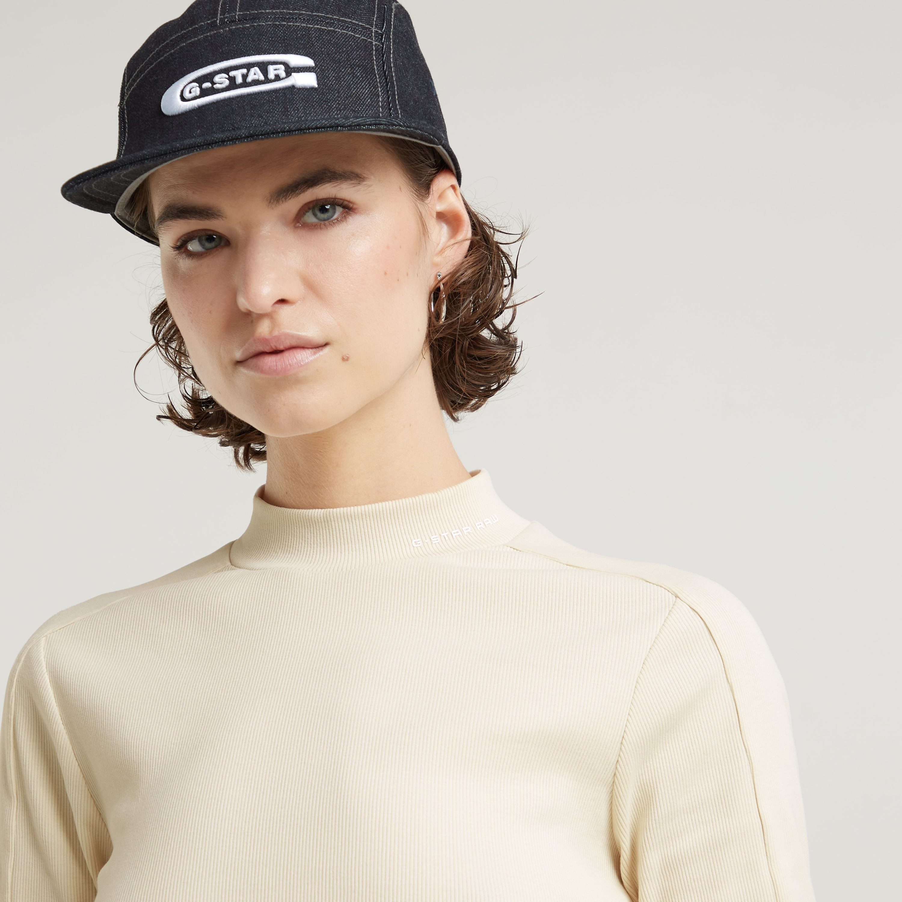 G-Star RAW Longsleeve Rib Mock Top met merkenopdruk op de kraag